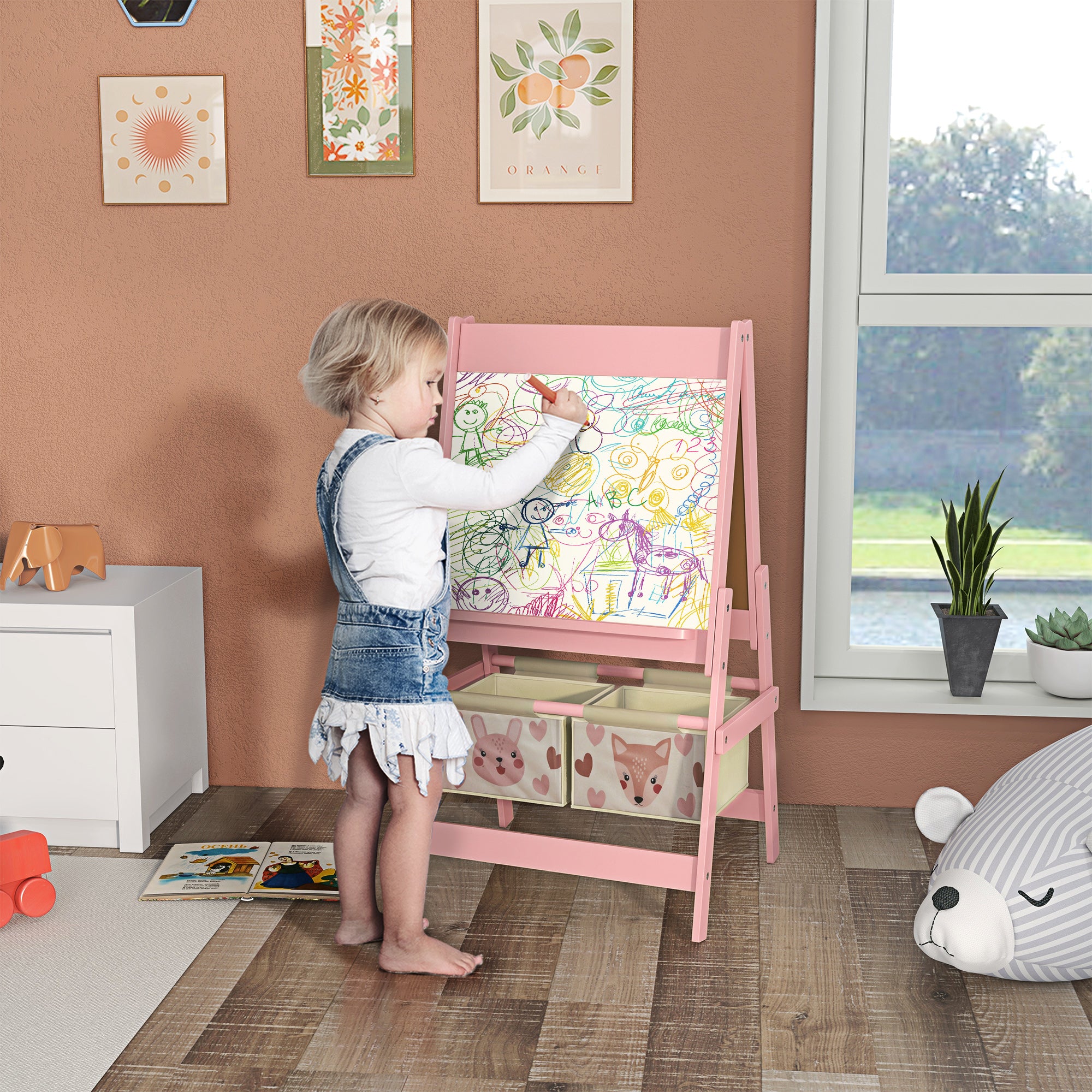 Cavalete Infantil 3 em 1 Rosa 54x46,5x93 cm