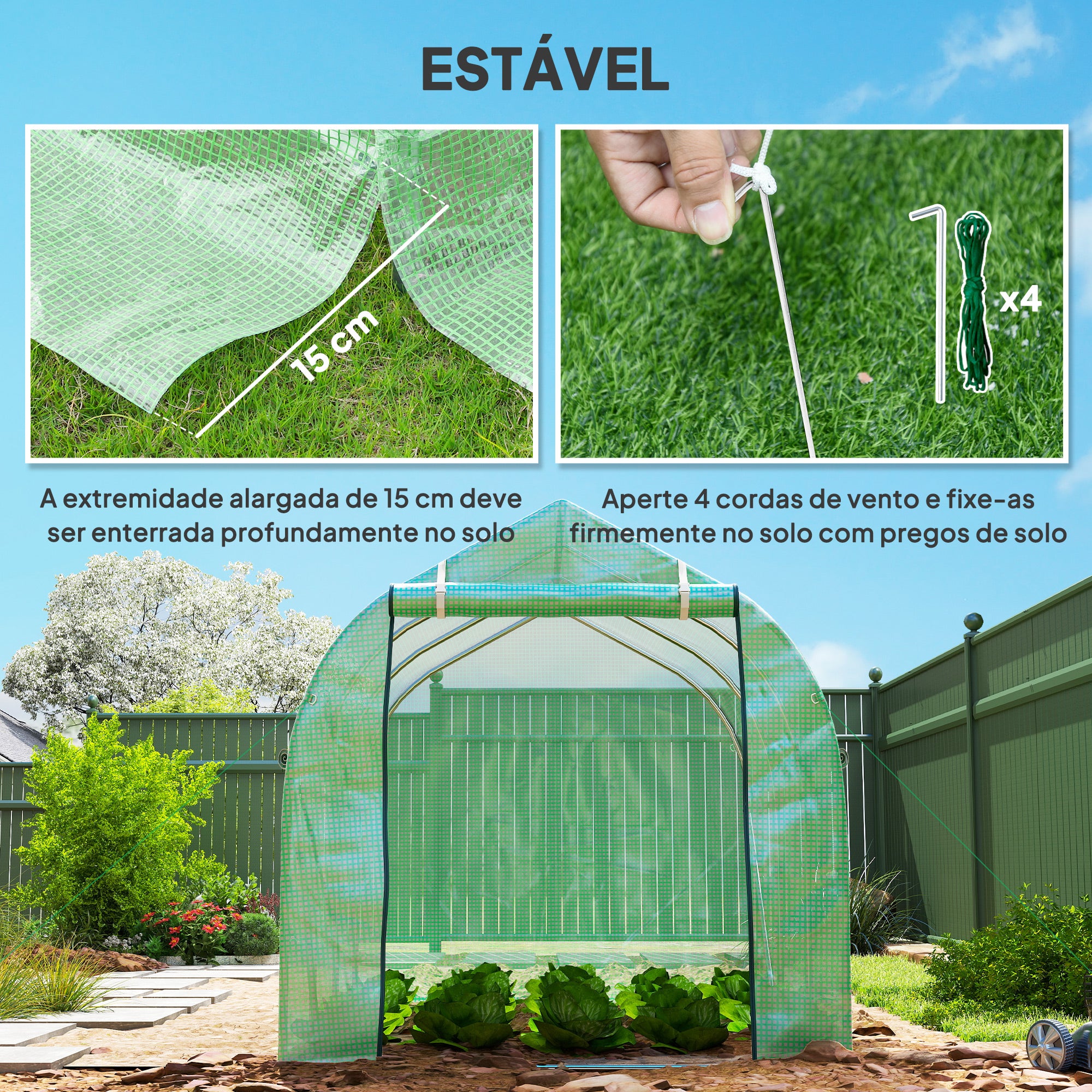 Estufa Tipo Túnel – 295x195x196 cm – Verde – Tecido PE e Aço Galvanizado
