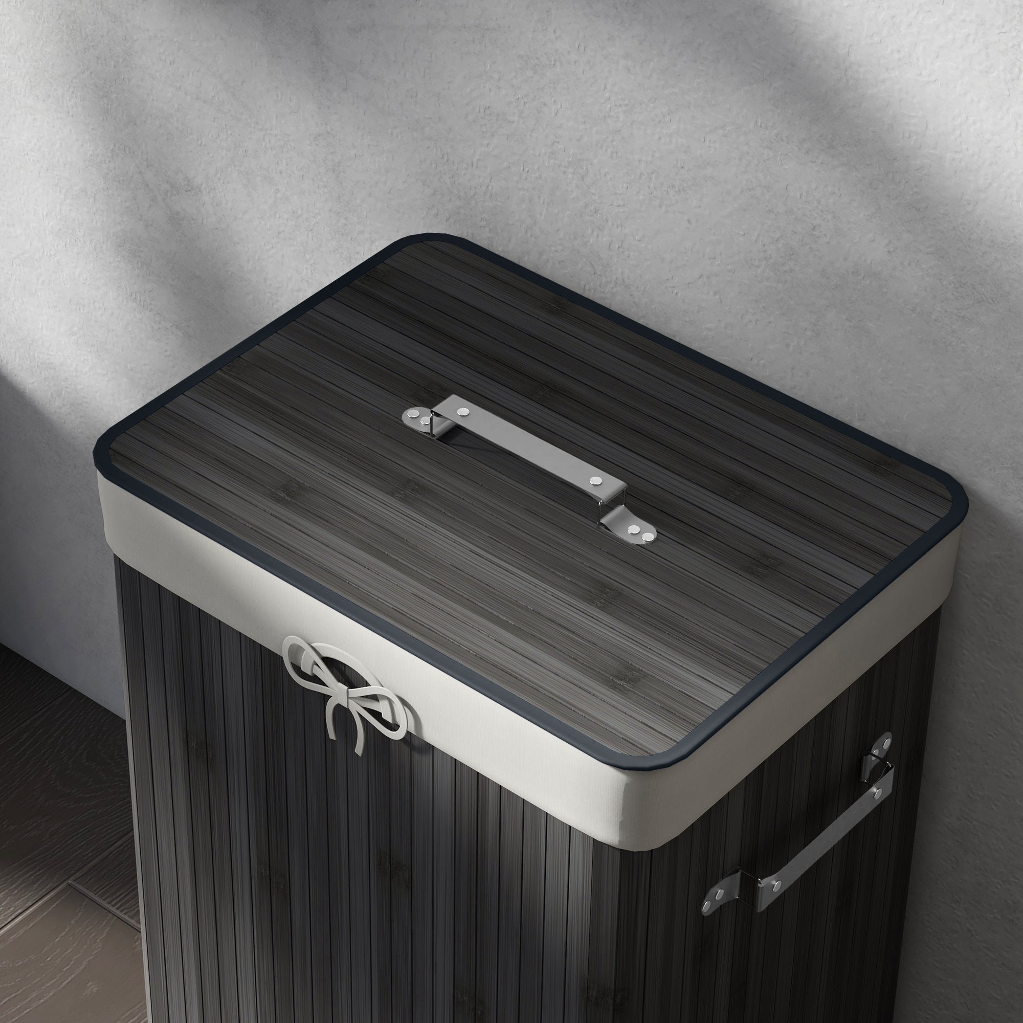 Cesto de Roupa de Bambu Dobrável – 40x30x60 cm – Cinzento