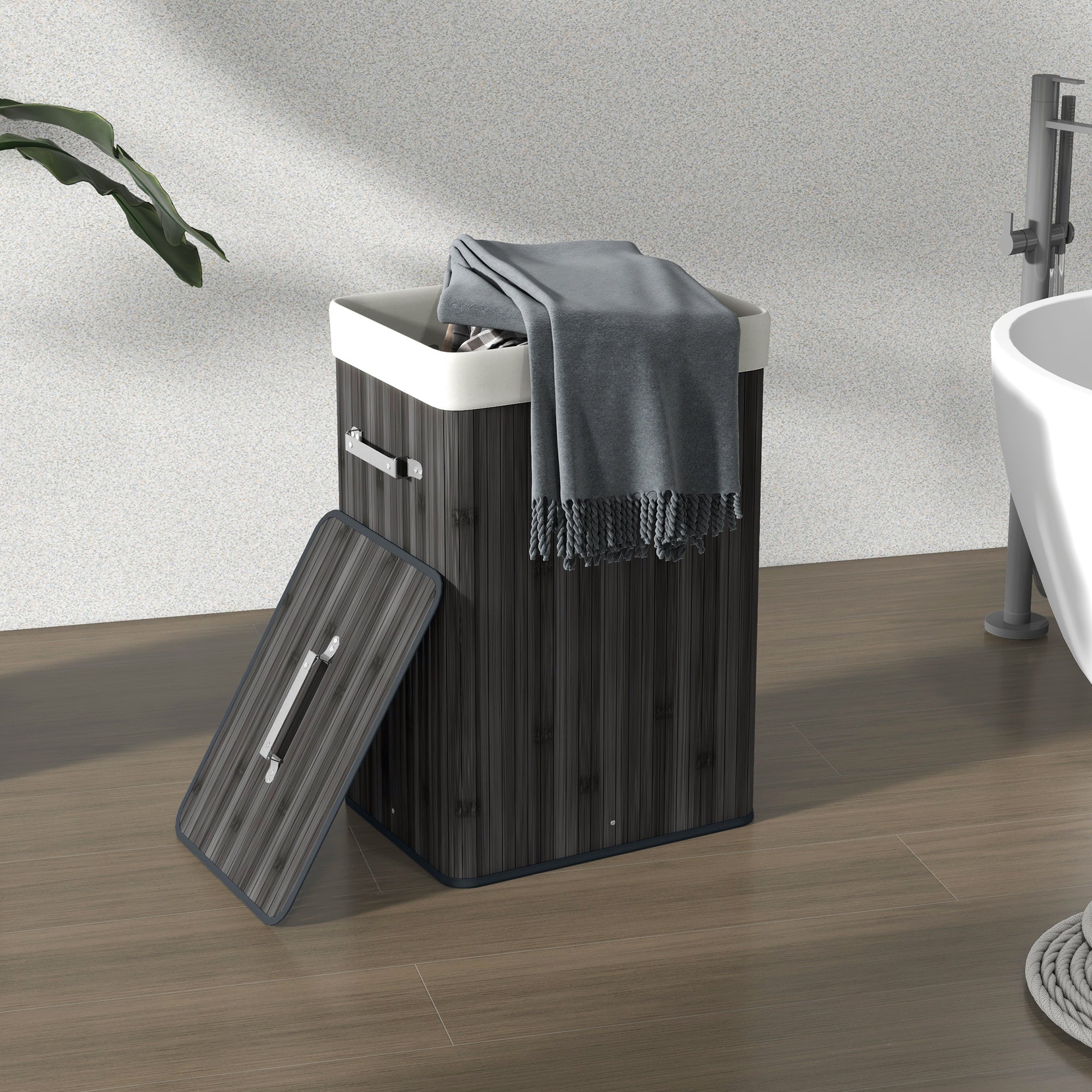 Cesto de Roupa de Bambu Dobrável – 40x30x60 cm – Cinzento