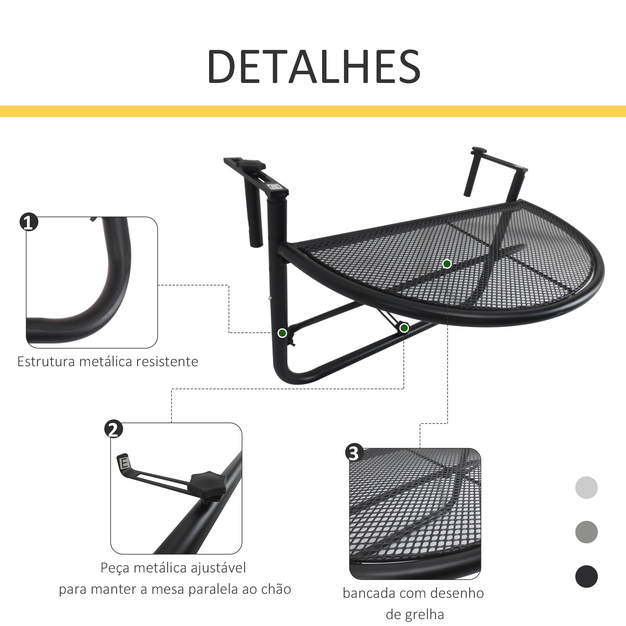 Mesa Suspensa Semicircular 60x45x50 cm - Cor Preto