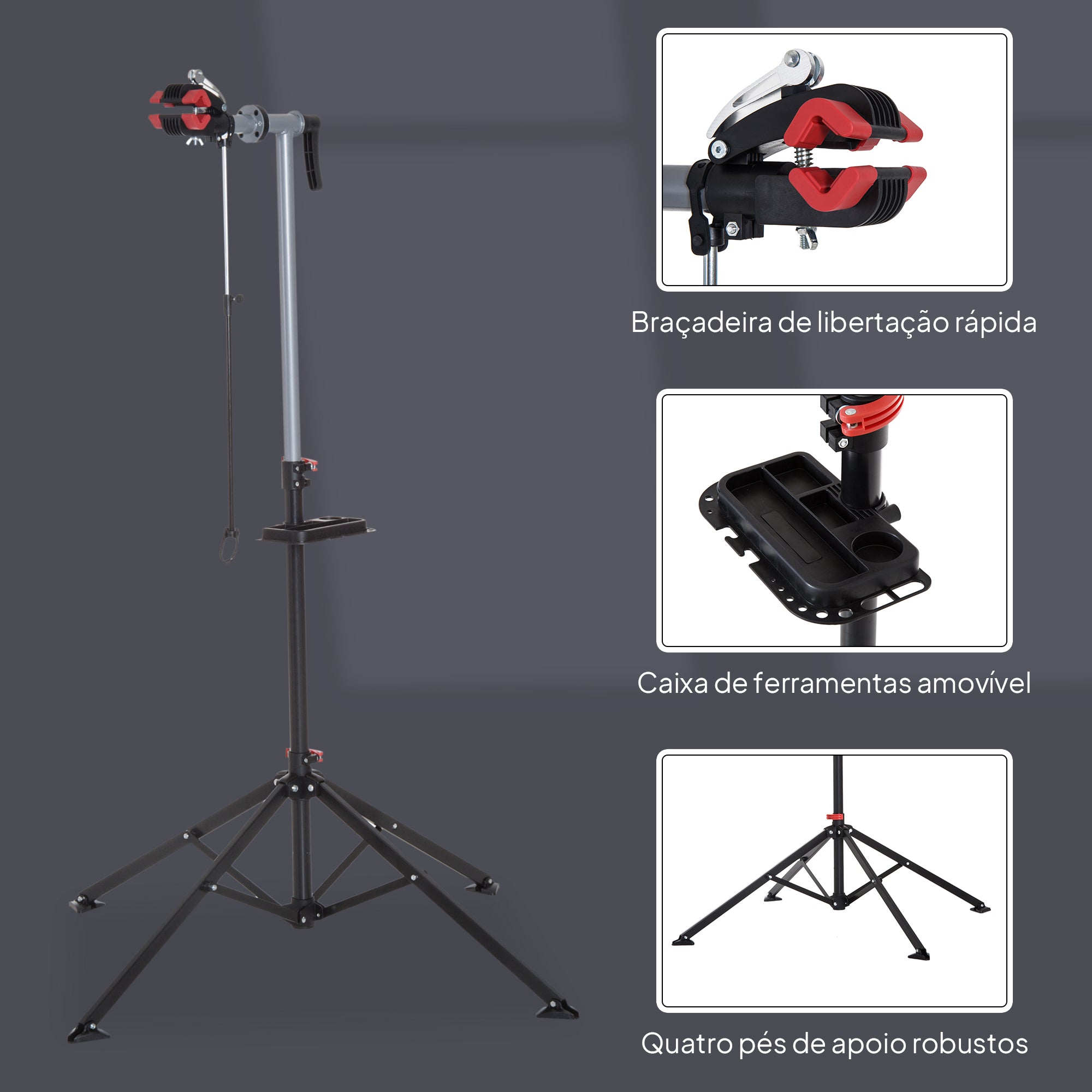 Suporte de Reparação de Bicicleta Altura Ajustável 100x100x109-180 cm Preto