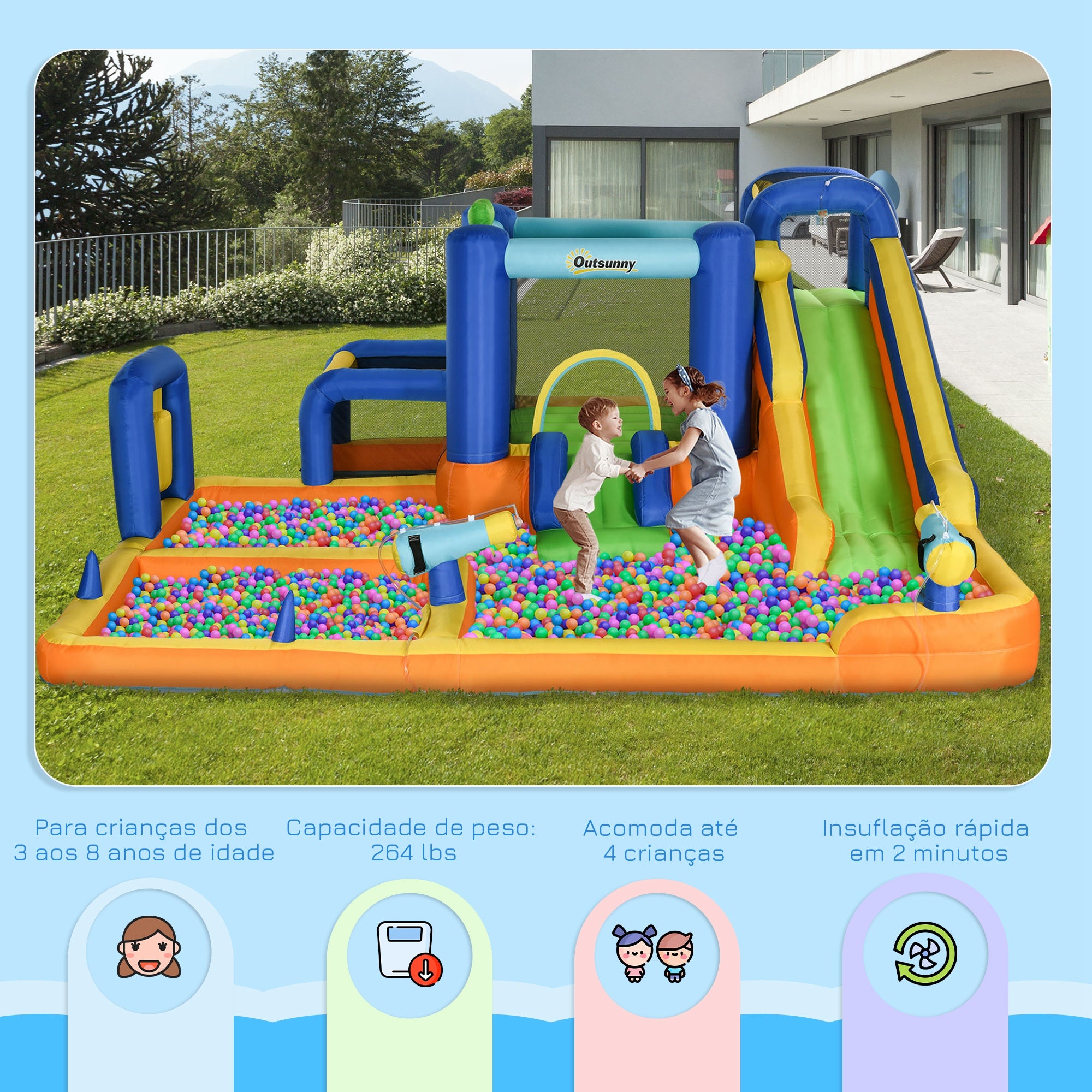 Castelo Insuflável Infantil 7 em 1 Multicolorido 430x420x200 cm
