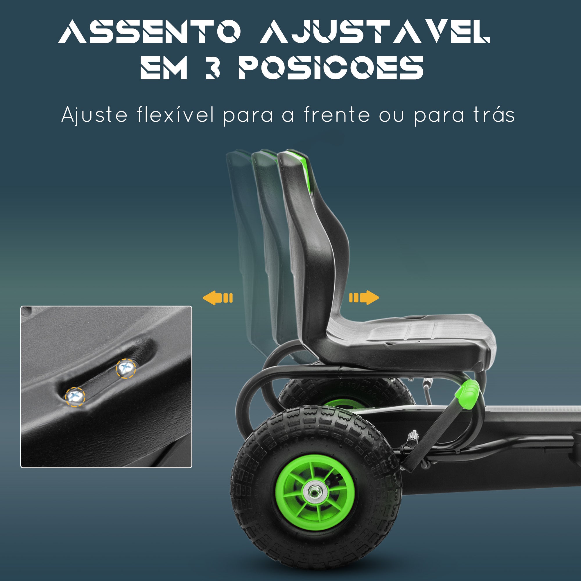 Kart a Pedais Infantil Verde 121x58x61cm para Crianças 5-12 Anos