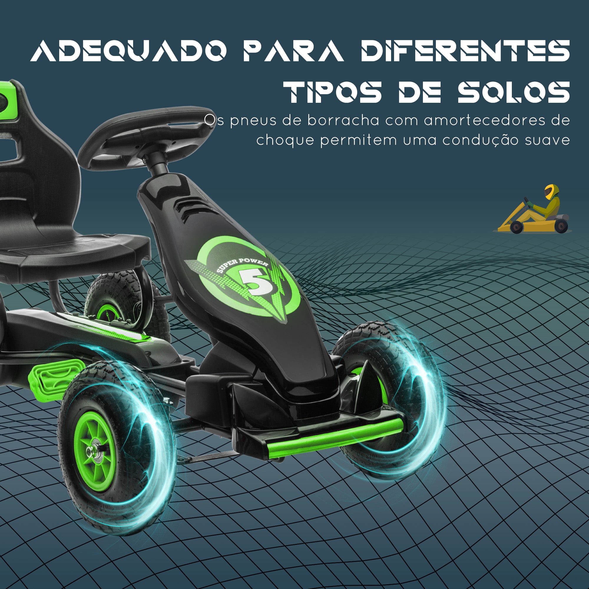 Kart a Pedais Infantil Verde 121x58x61cm para Crianças 5-12 Anos
