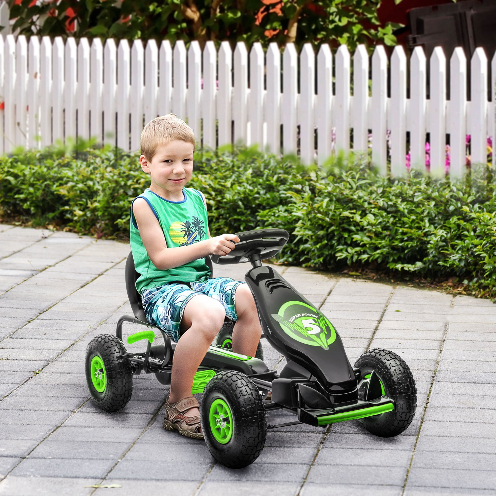 Kart a Pedais Infantil Verde 121x58x61cm para Crianças 5-12 Anos