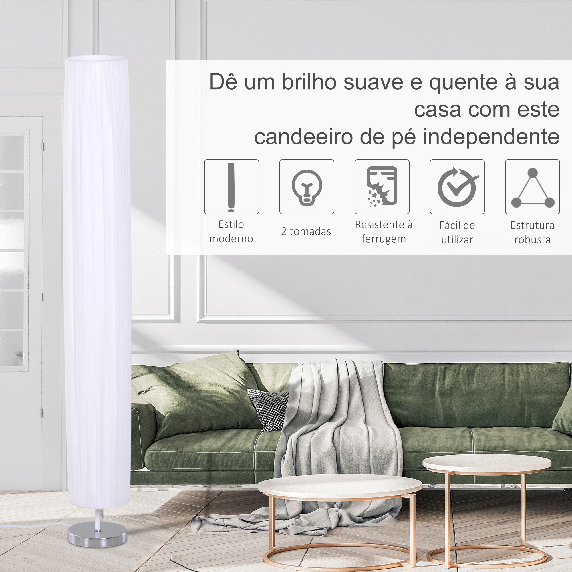 Candeeiro de Pé Moderno Branco Ø15x120 cm - Iluminação Elegante para sua Casa
