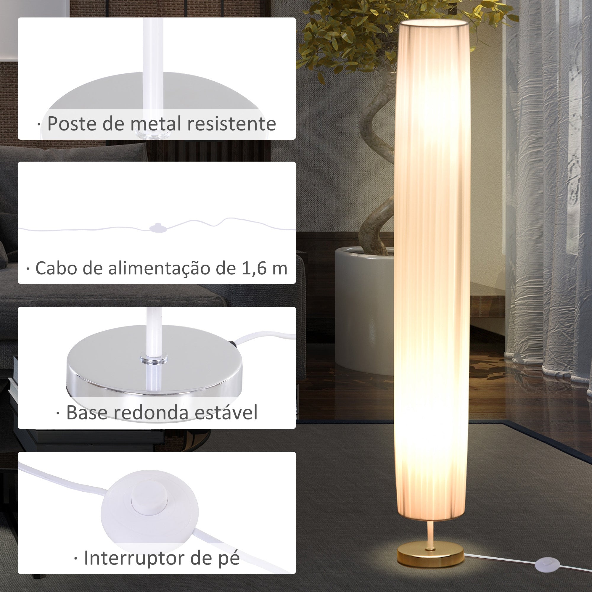 Candeeiro de Pé Moderno Branco Ø15x120 cm - Iluminação Elegante para sua Casa