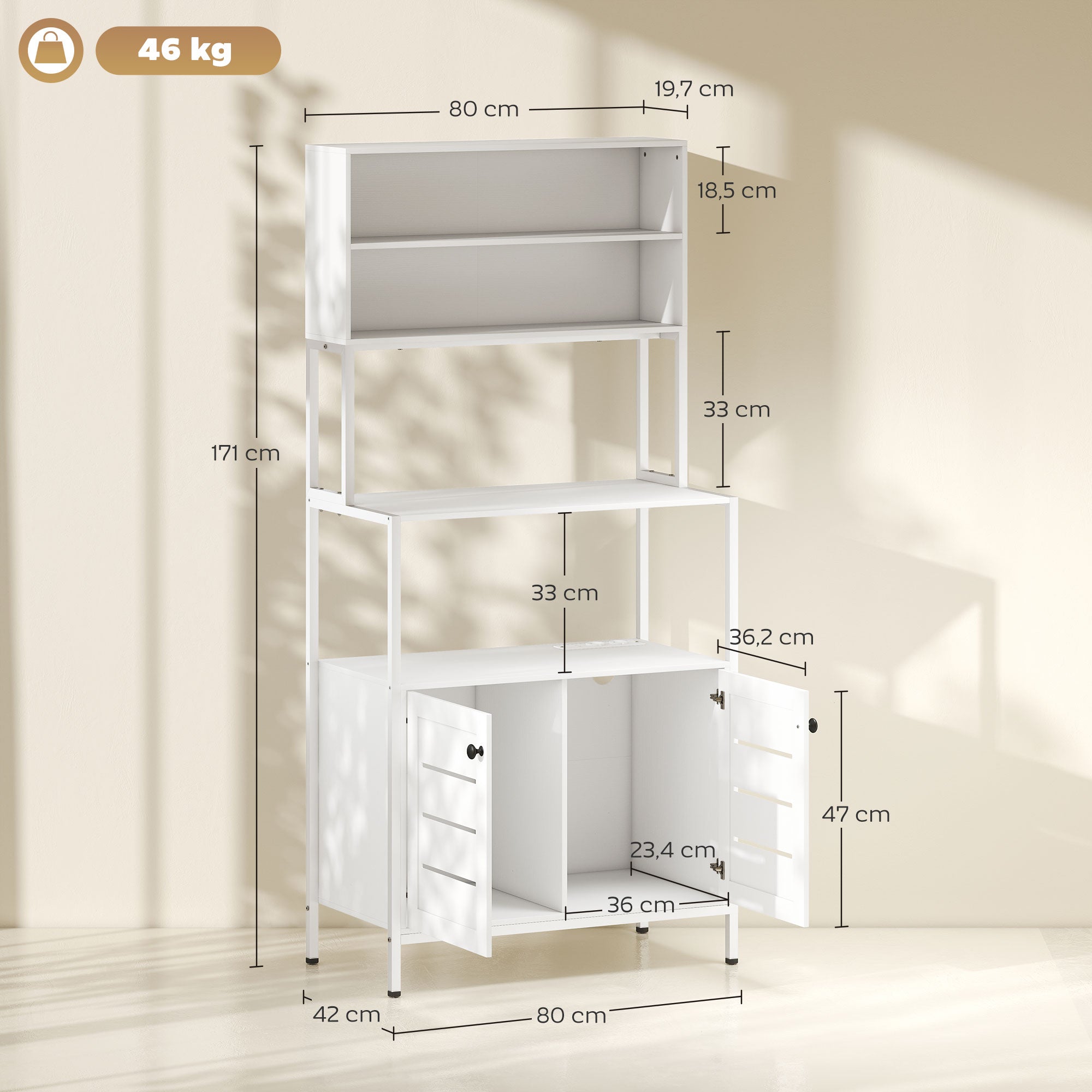 Armário de Cozinha 80x42x171 cm Branco - Organização e Conforto na Cozinha