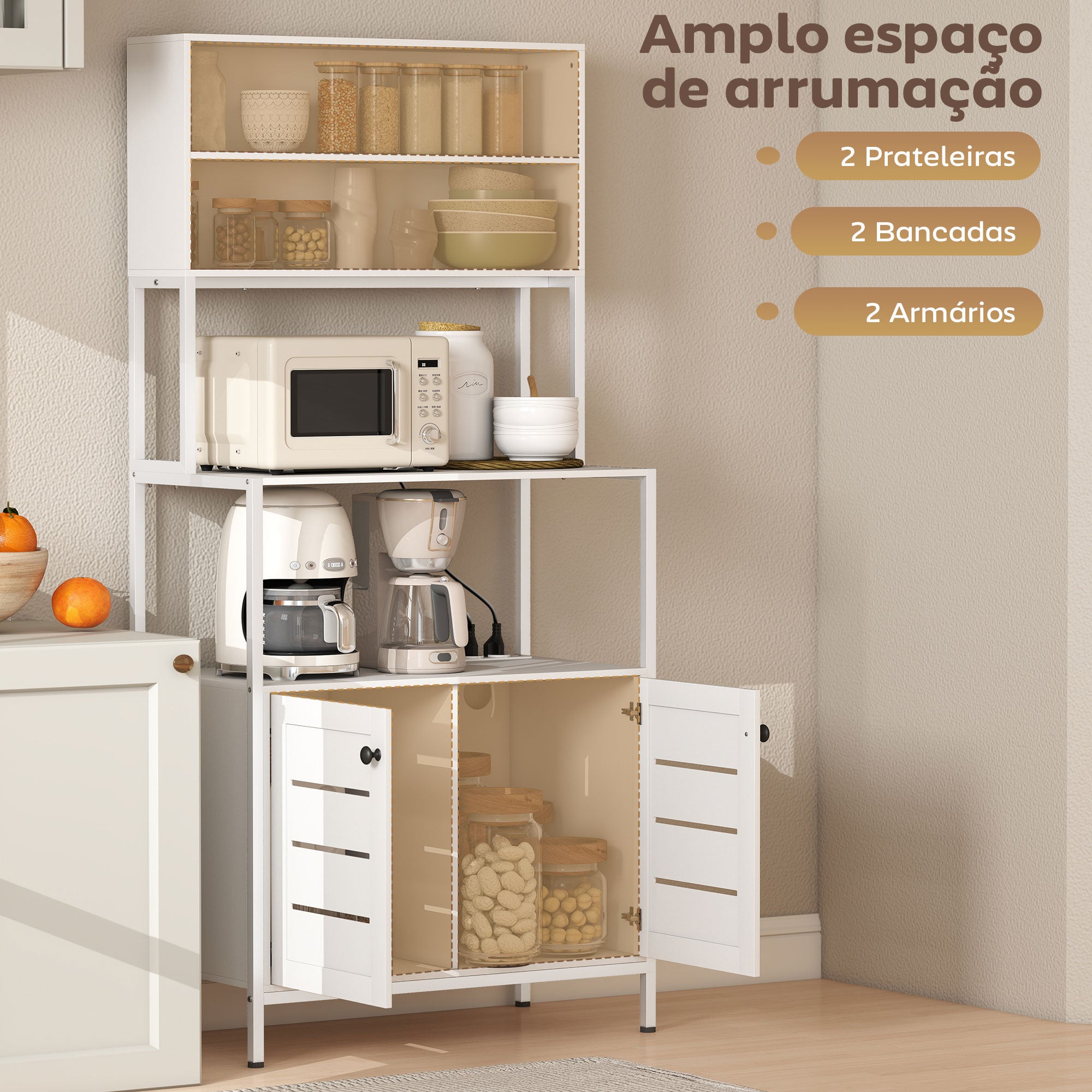 Armário de Cozinha 80x42x171 cm Branco - Organização e Conforto na Cozinha