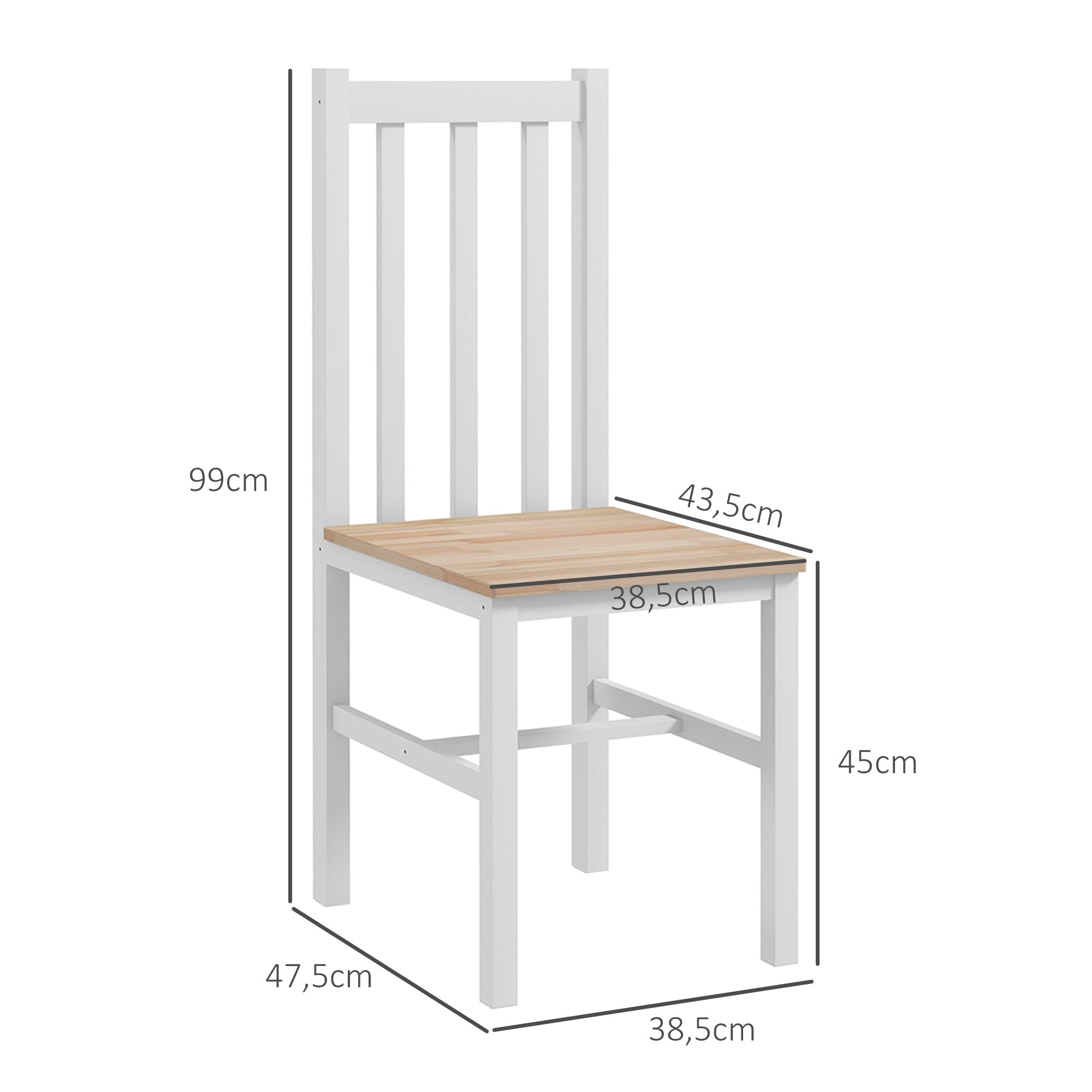 Conjunto de 2 Cadeiras de Sala de Jantar Branco 38,5x47,5x99 cm - Encosto de Ripas Estrutura de Madeira