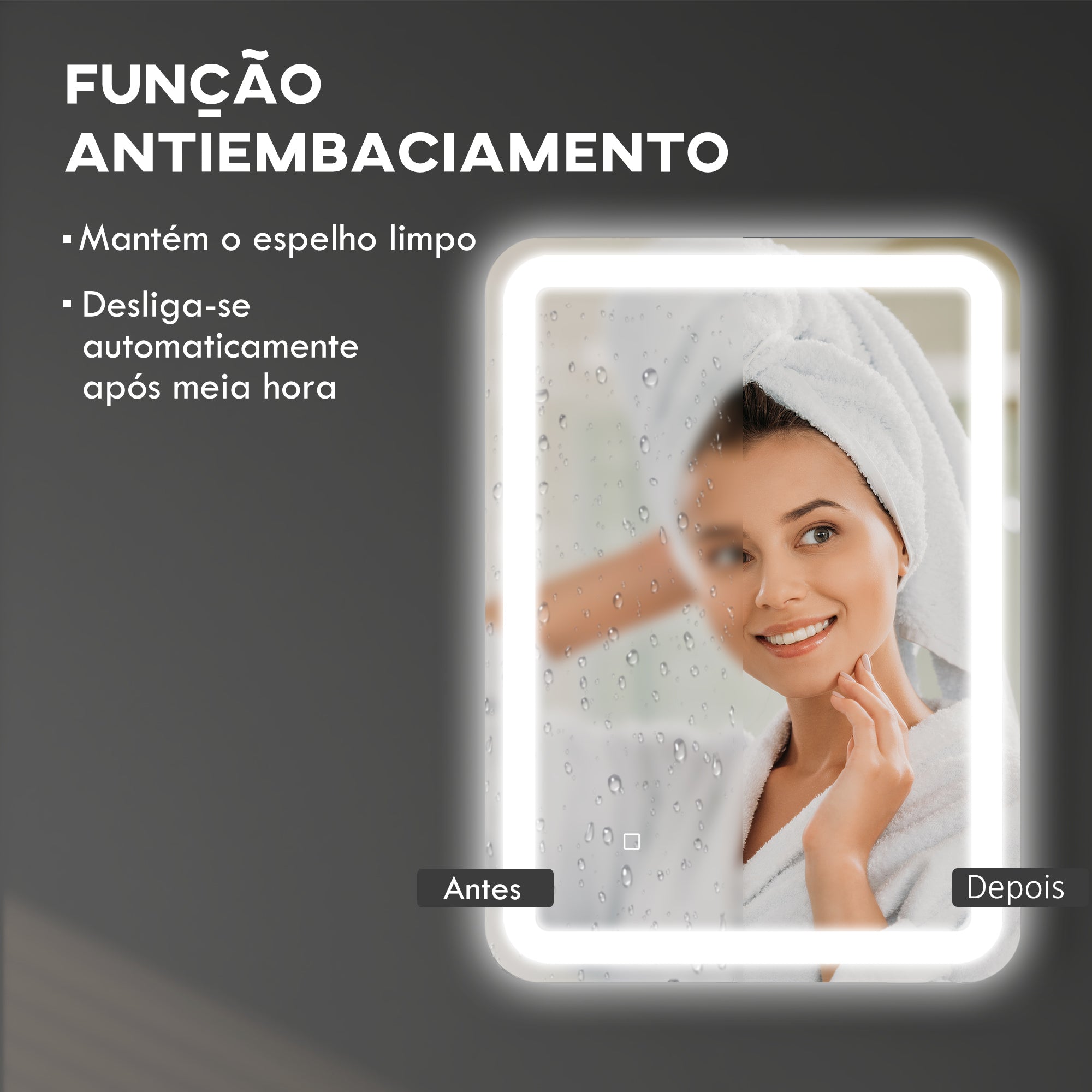 Espelho de Casa de Banho LED 50x70 cm Prata