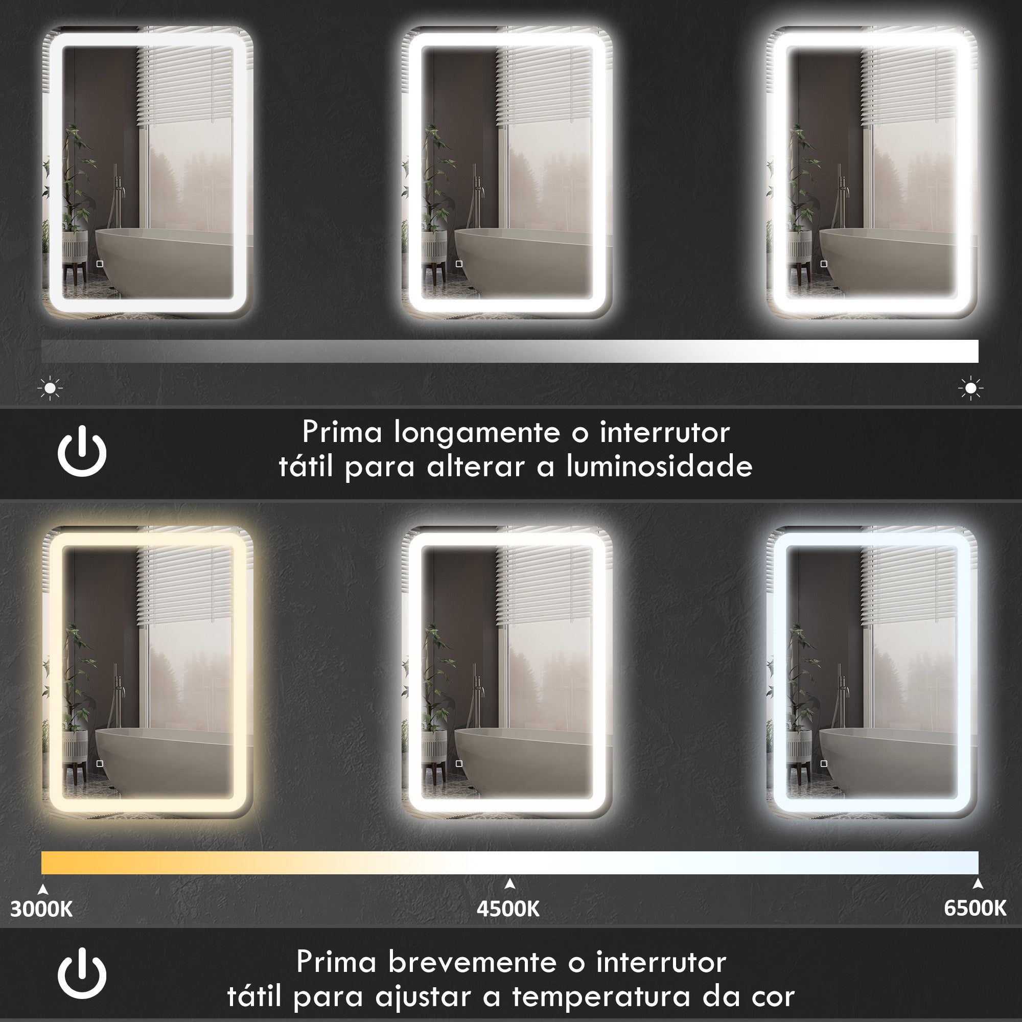Espelho de Casa de Banho LED 50x70 cm Prata