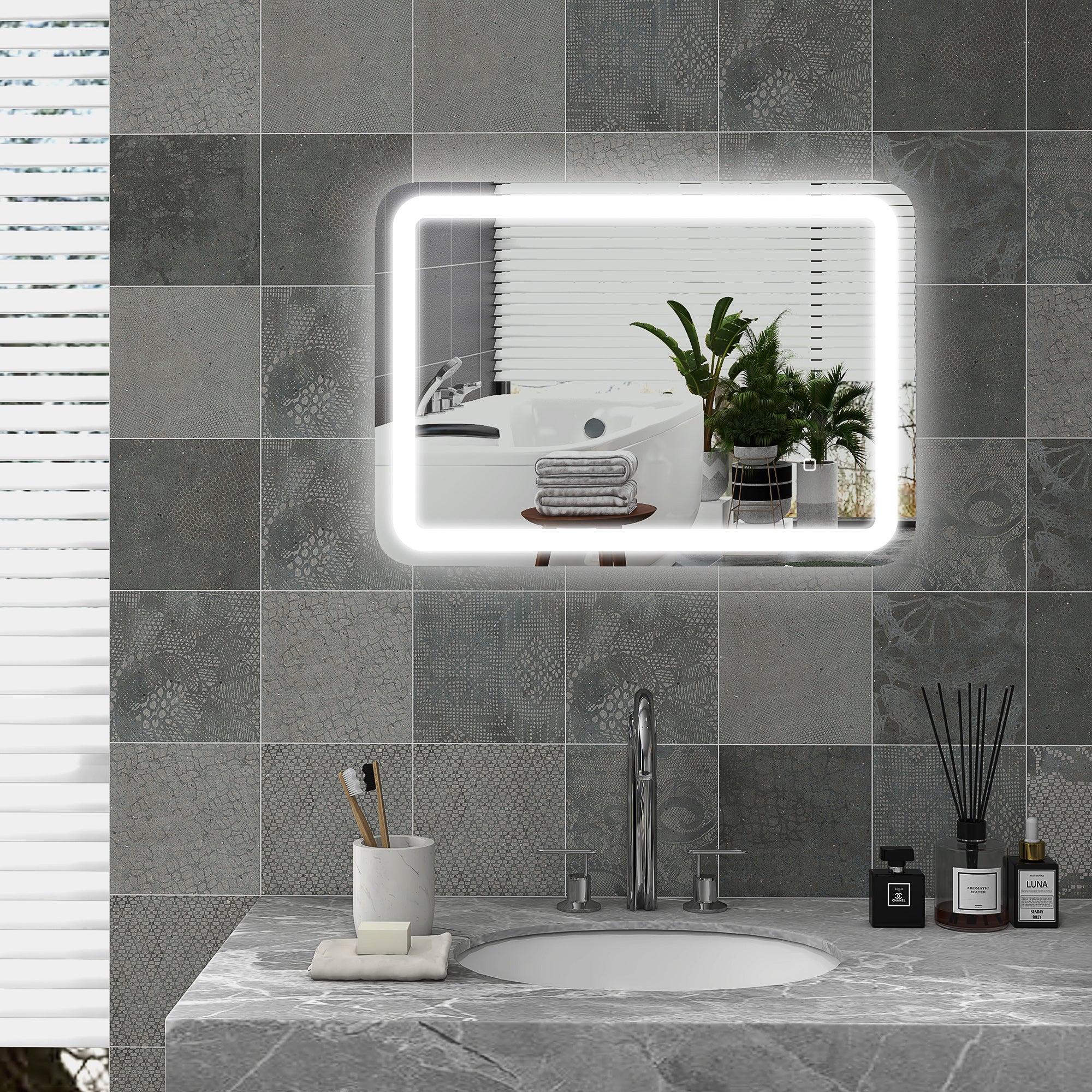 Espelho de Casa de Banho LED 50x70 cm Prata