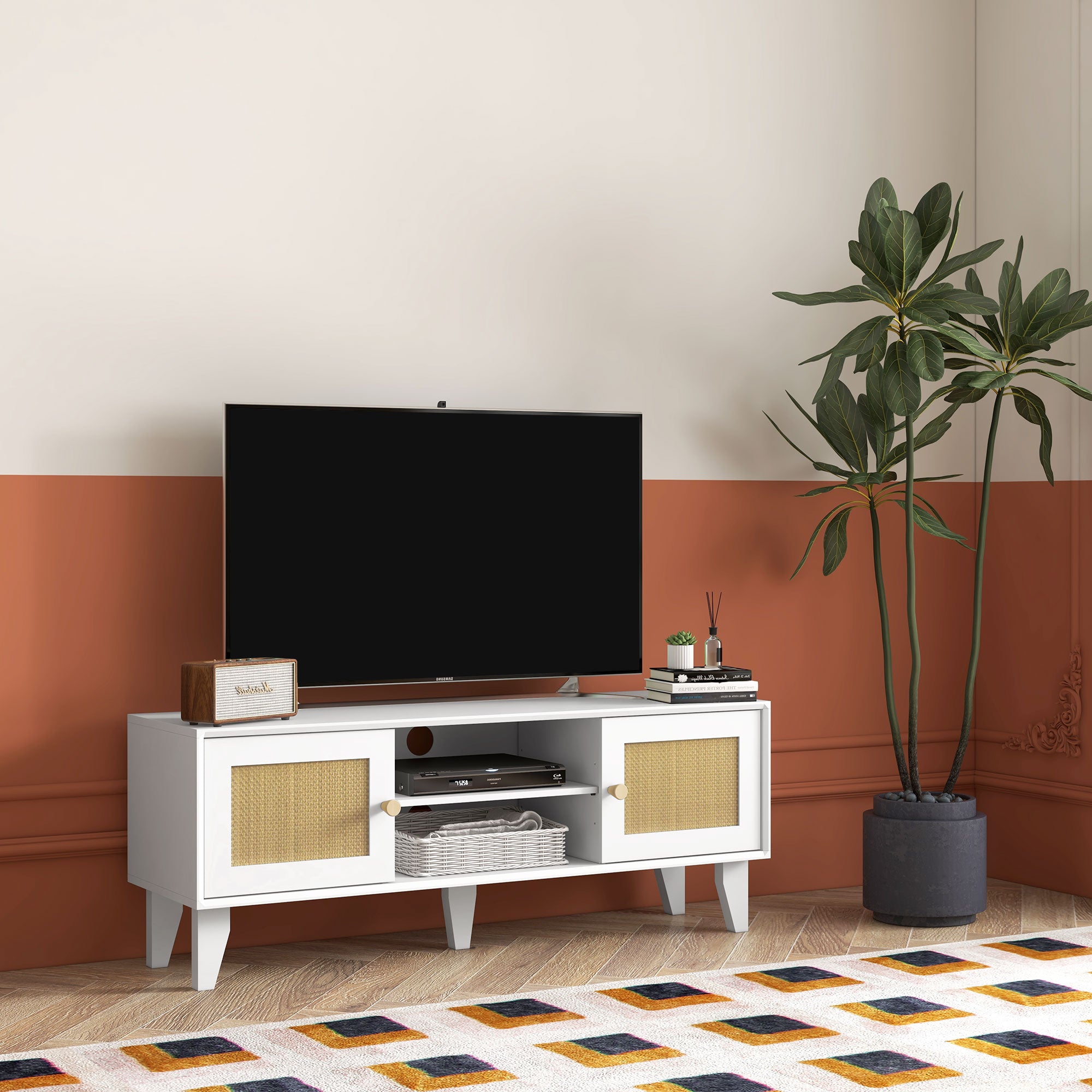 Móvel de TV Boho Chic para TVs de até 55 Polegadas 120x35x46 cm Branco