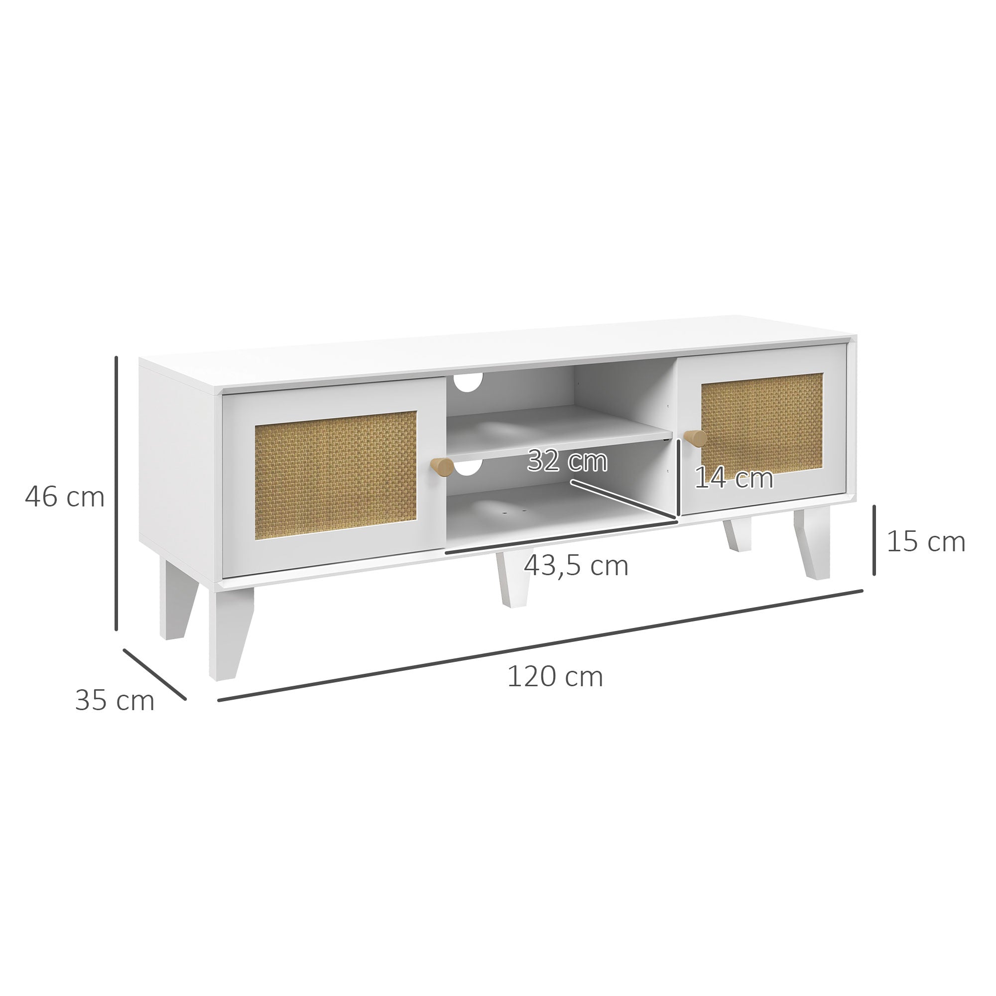 Móvel de TV Boho Chic para TVs de até 55 Polegadas 120x35x46 cm Branco