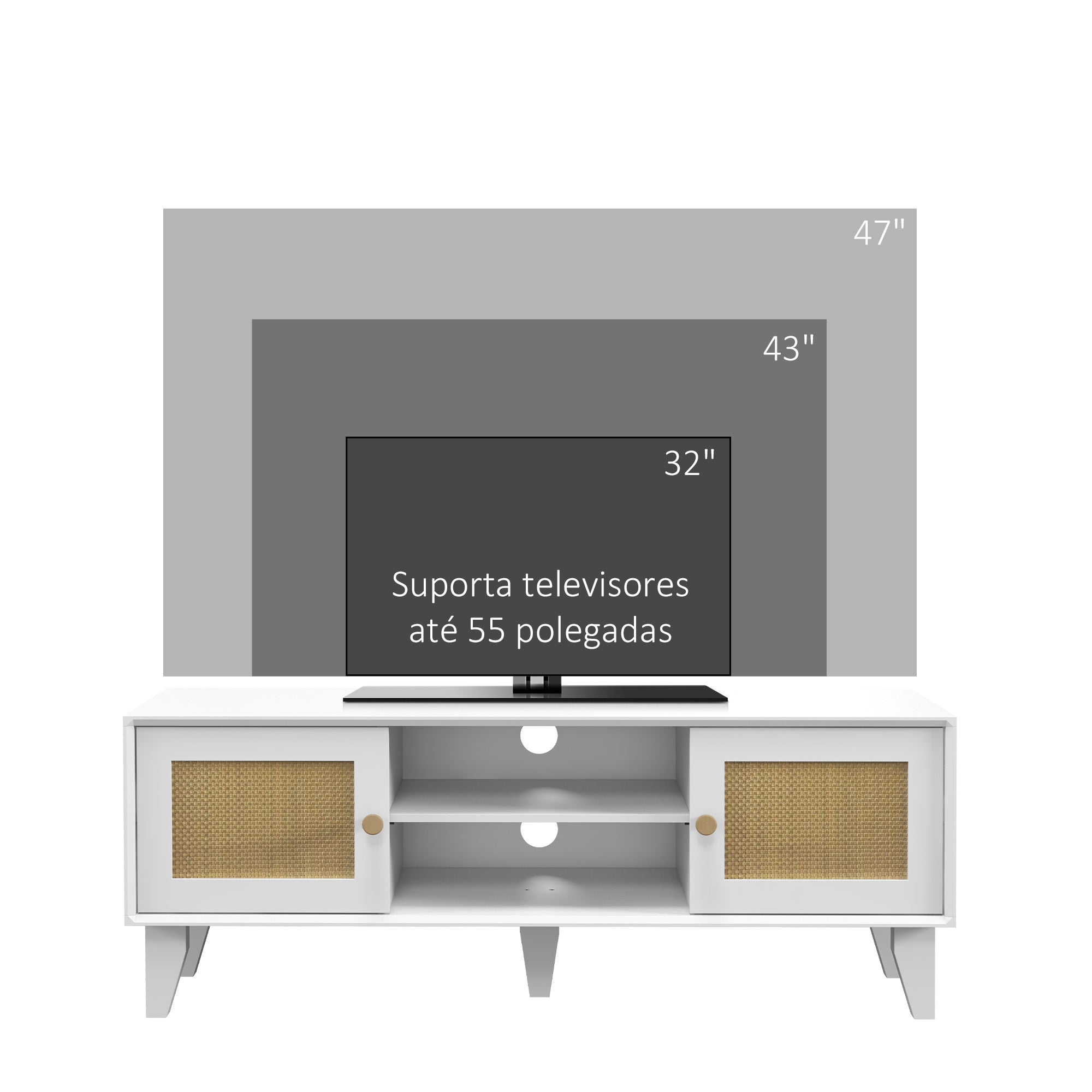 Móvel de TV Boho Chic para TVs de até 55 Polegadas 120x35x46 cm Branco