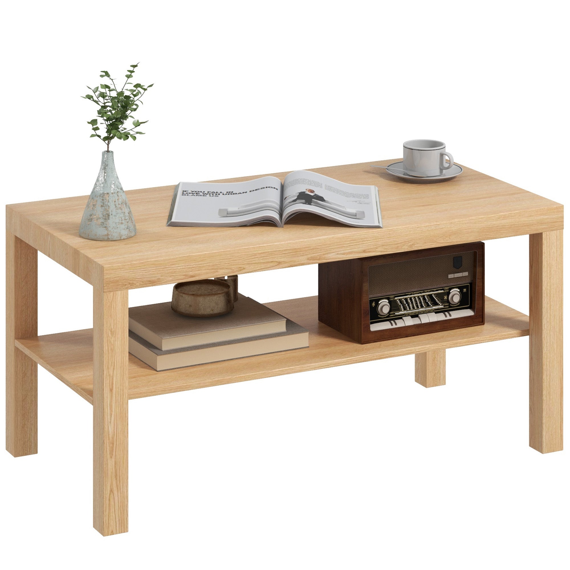 Mesa de Centro Moderna 90x45x44,5 cm Cor de Madeira Natural