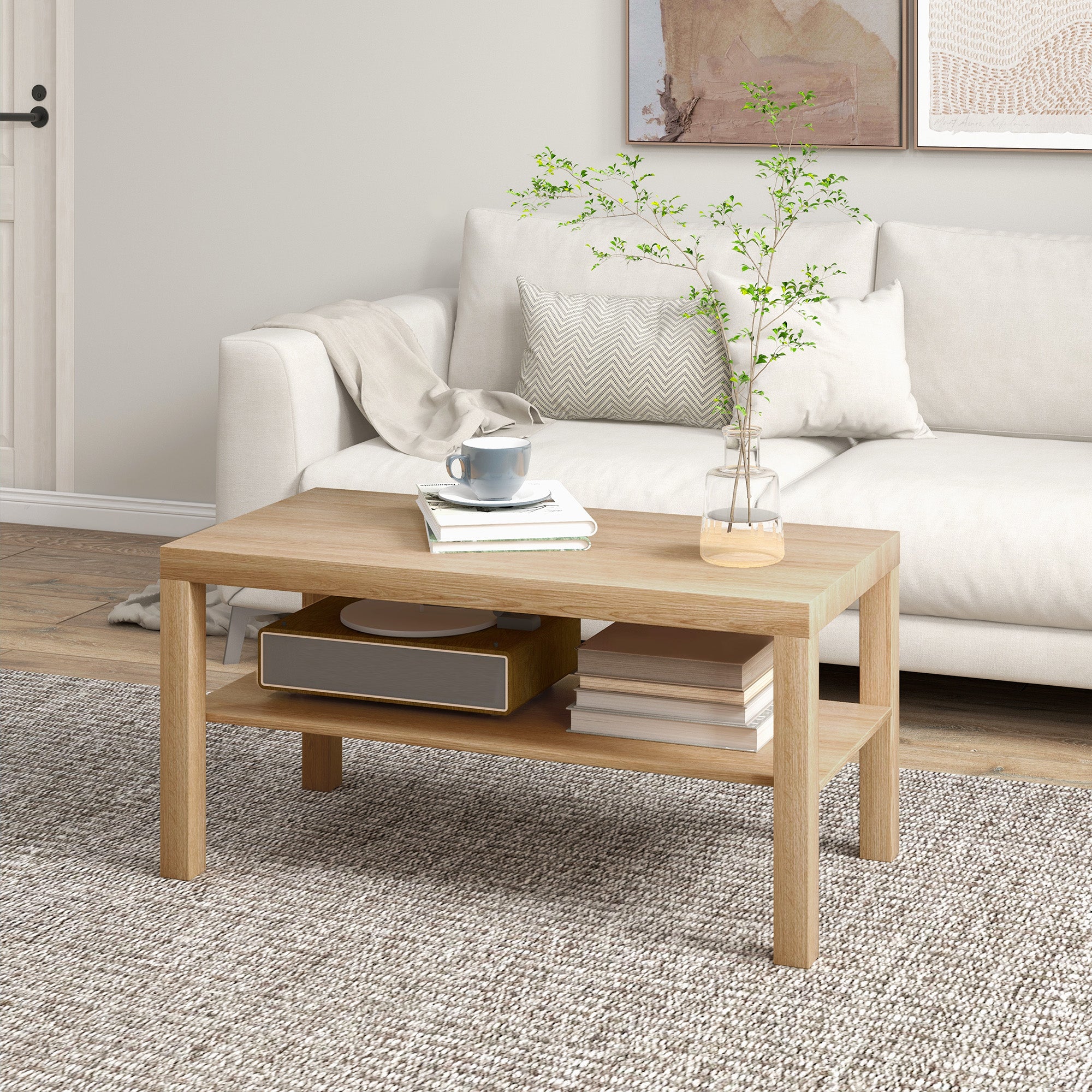 Mesa de Centro Moderna 90x45x44,5 cm Cor de Madeira Natural