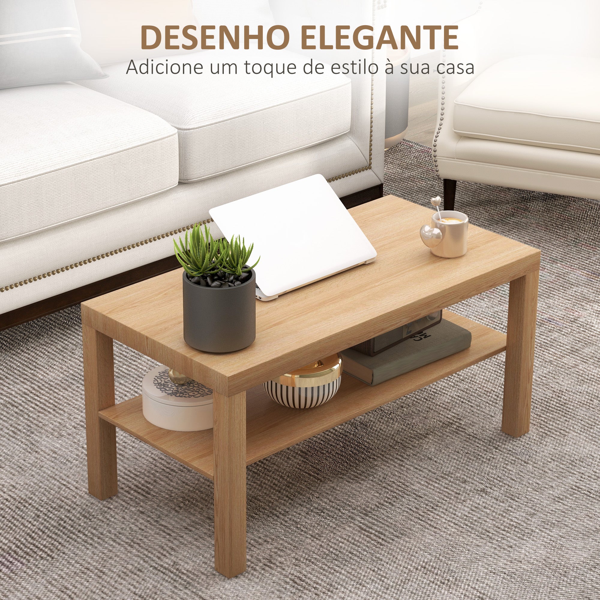 Mesa de Centro Moderna 90x45x44,5 cm Cor de Madeira Natural