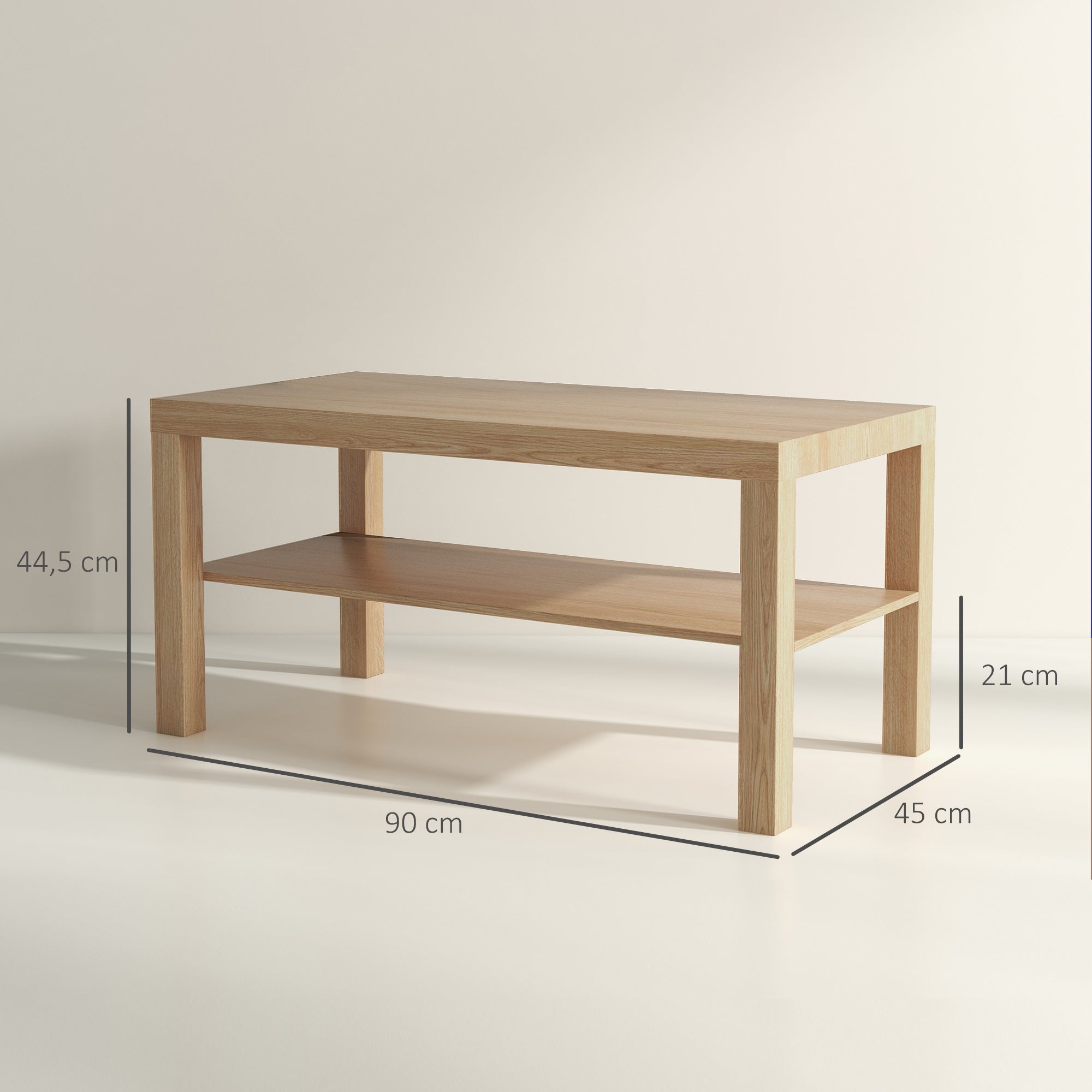 Mesa de Centro Moderna 90x45x44,5 cm Cor de Madeira Natural