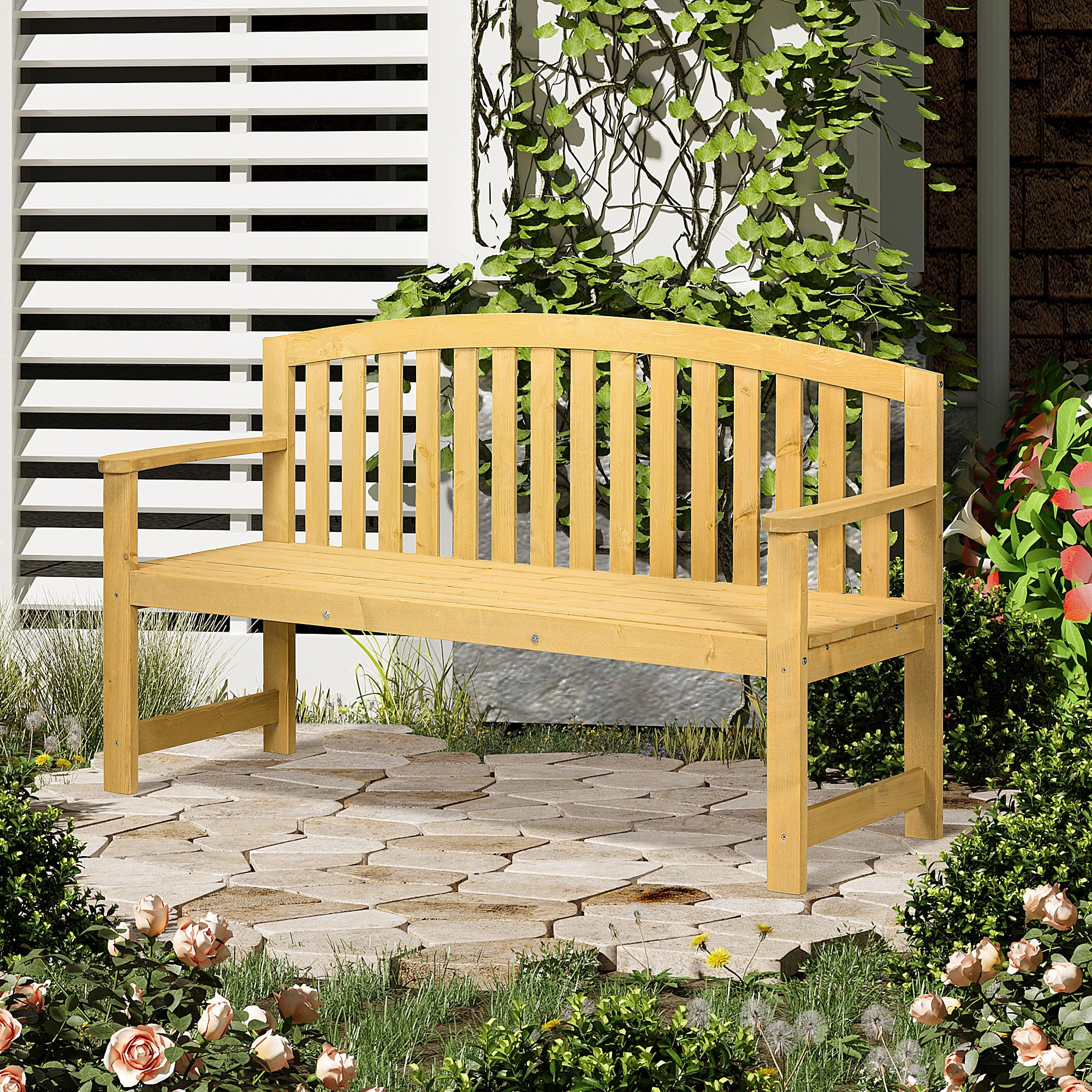 Banco de Jardim 2 Lugares Cor de Madeira Natural 143x51x85 cm