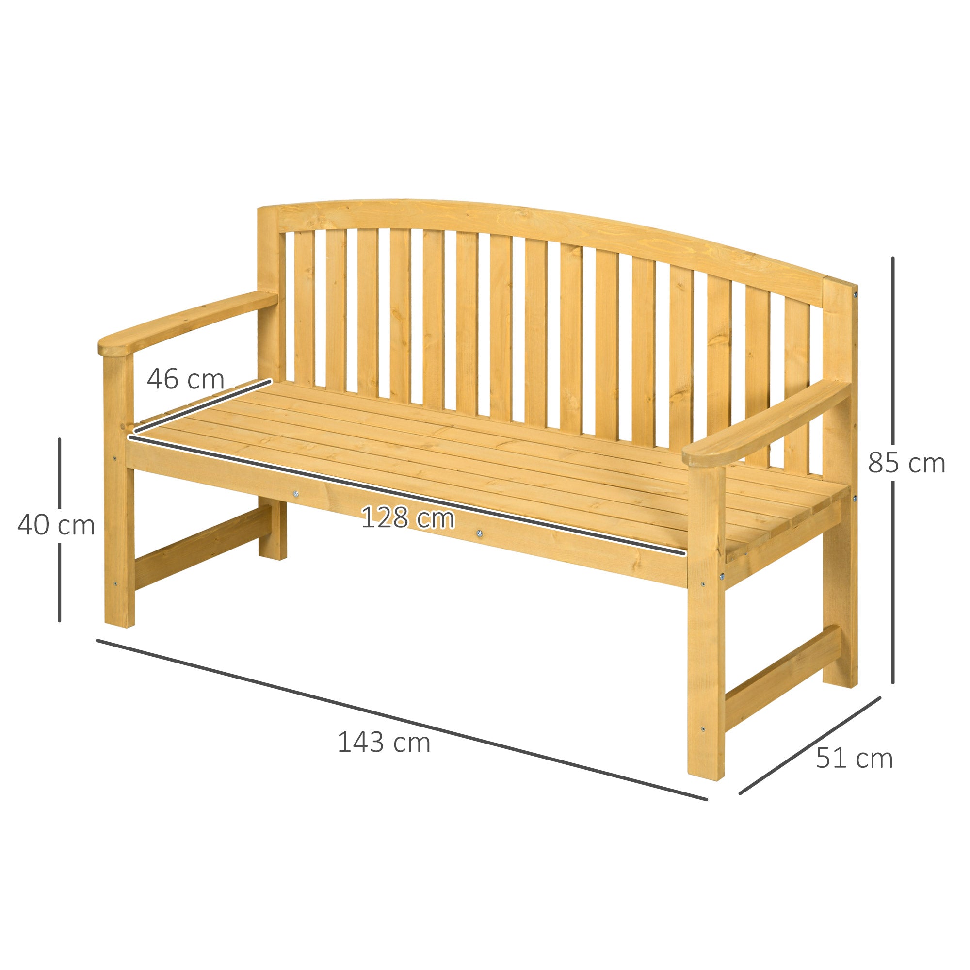 Banco de Jardim 2 Lugares Cor de Madeira Natural 143x51x85 cm