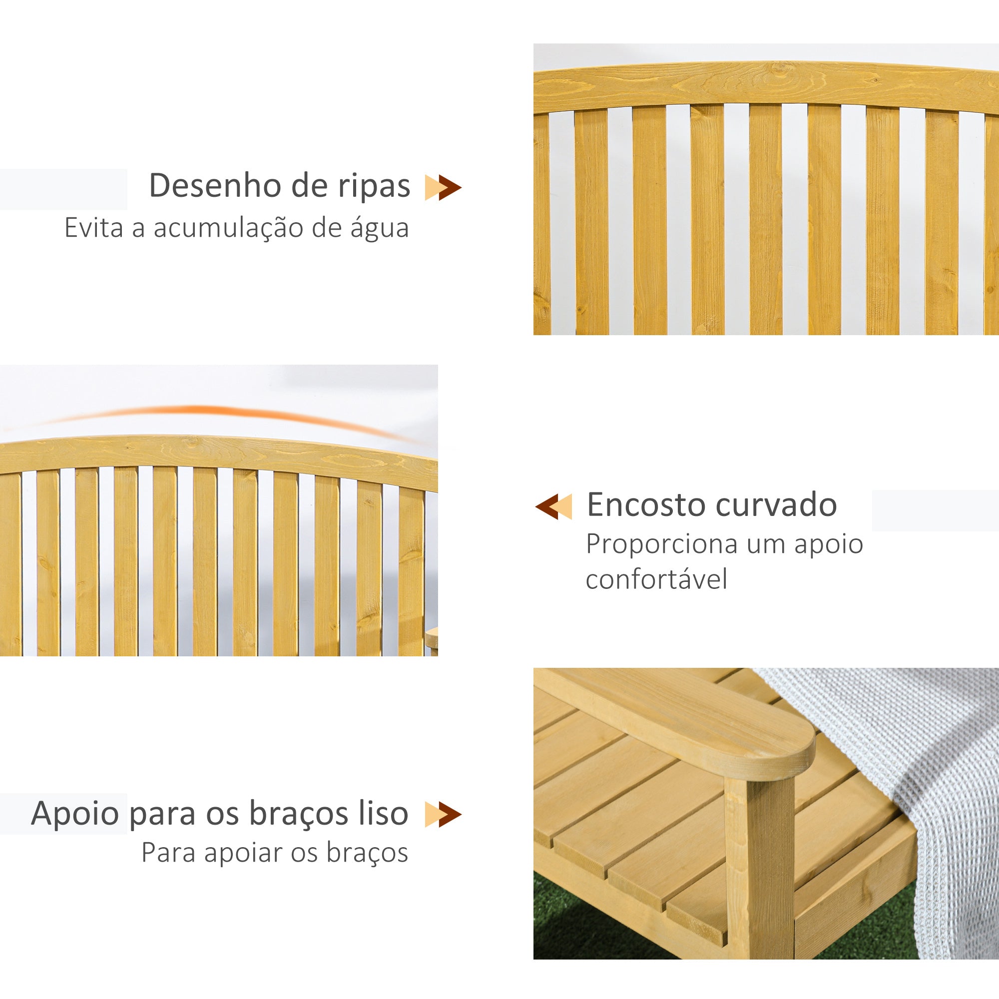 Banco de Jardim 2 Lugares Cor de Madeira Natural 143x51x85 cm