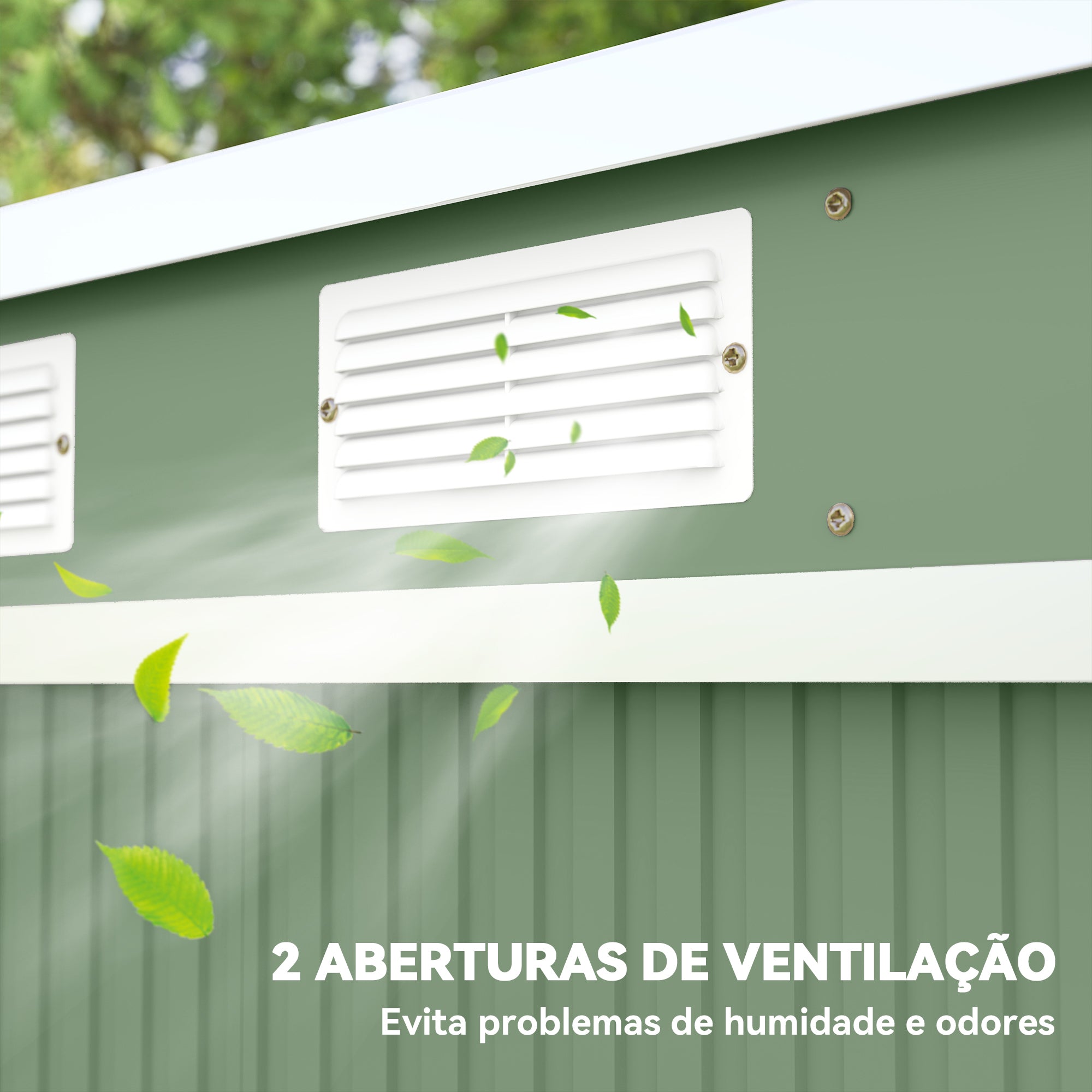 Abrigo de Jardim Verde 213x130x173cm em Aço Galvanizado com Porta Corrediça e Ventilações