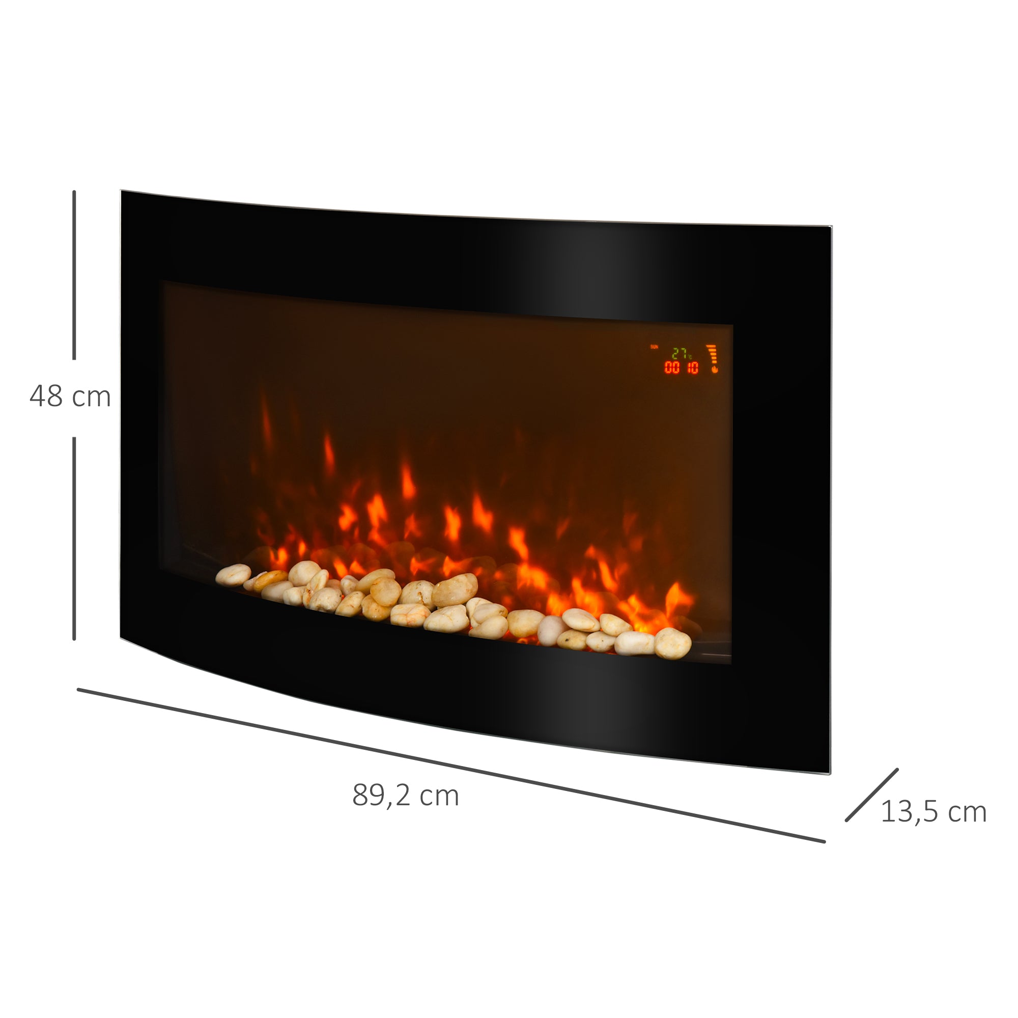 Lareira Elétrica de Parede LED 7 Cores 1000W/2000W 89,2x13,5x48cm Preto