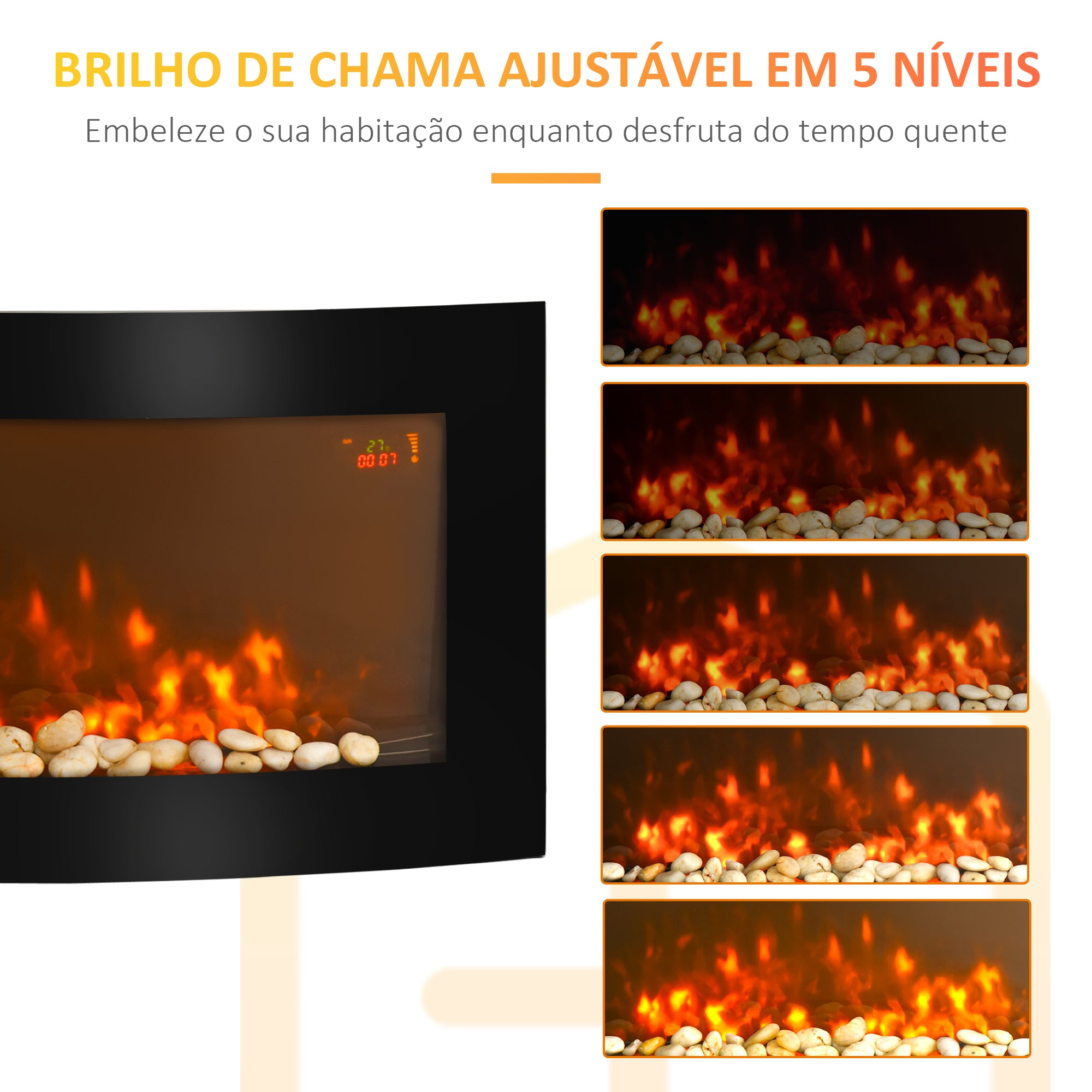 Lareira Elétrica de Parede LED 7 Cores 1000W/2000W 89,2x13,5x48cm Preto