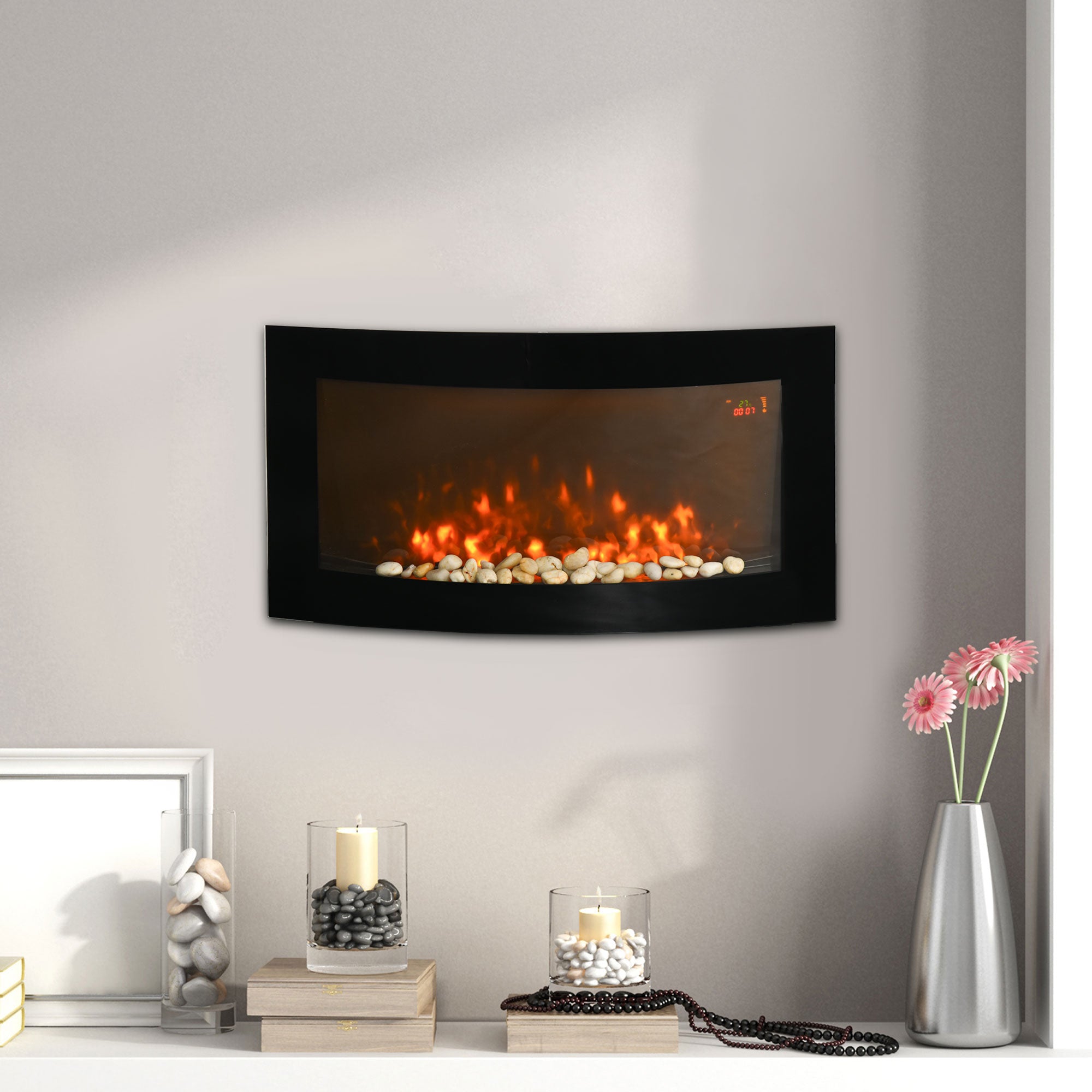 Lareira Elétrica de Parede LED 7 Cores 1000W/2000W 89,2x13,5x48cm Preto