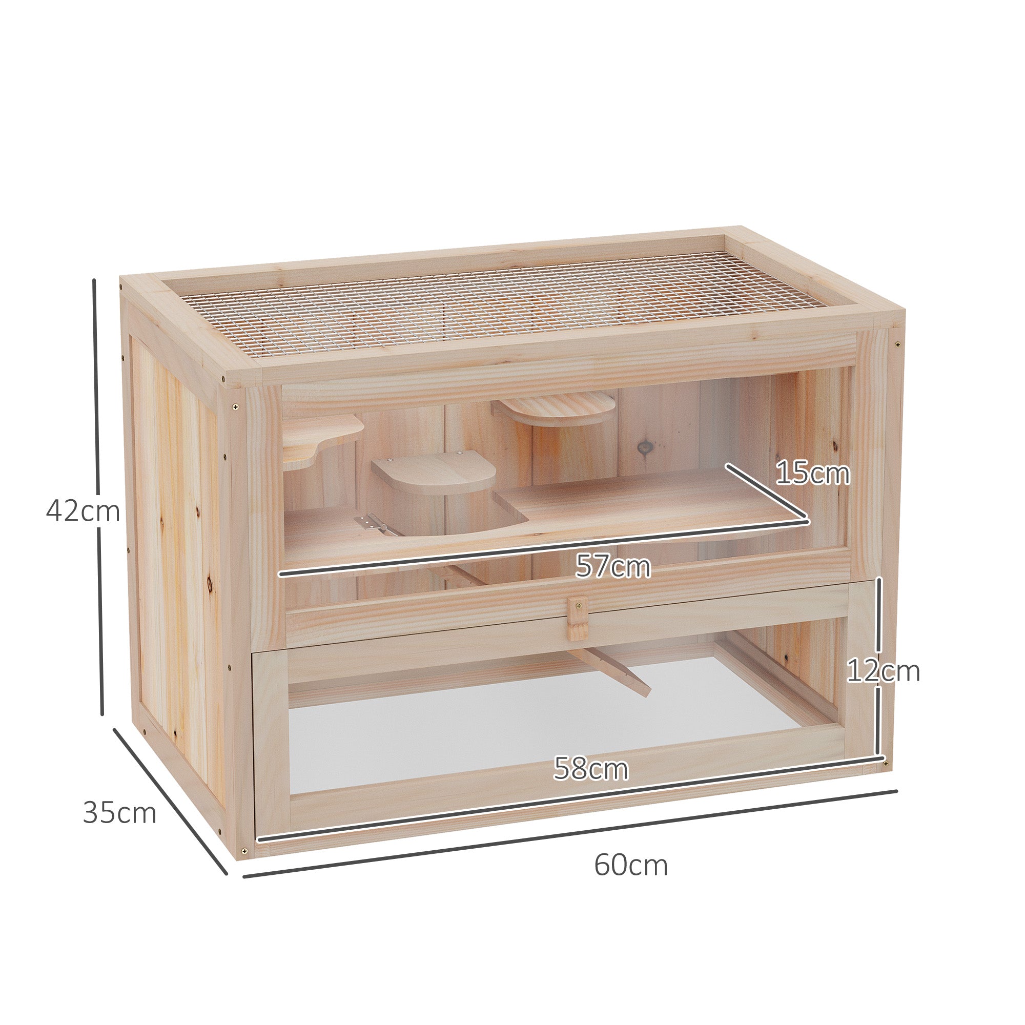 Gaiola de Madeira para Pequenos Roedores 60x35x42cm - Cor de Madeira Natural