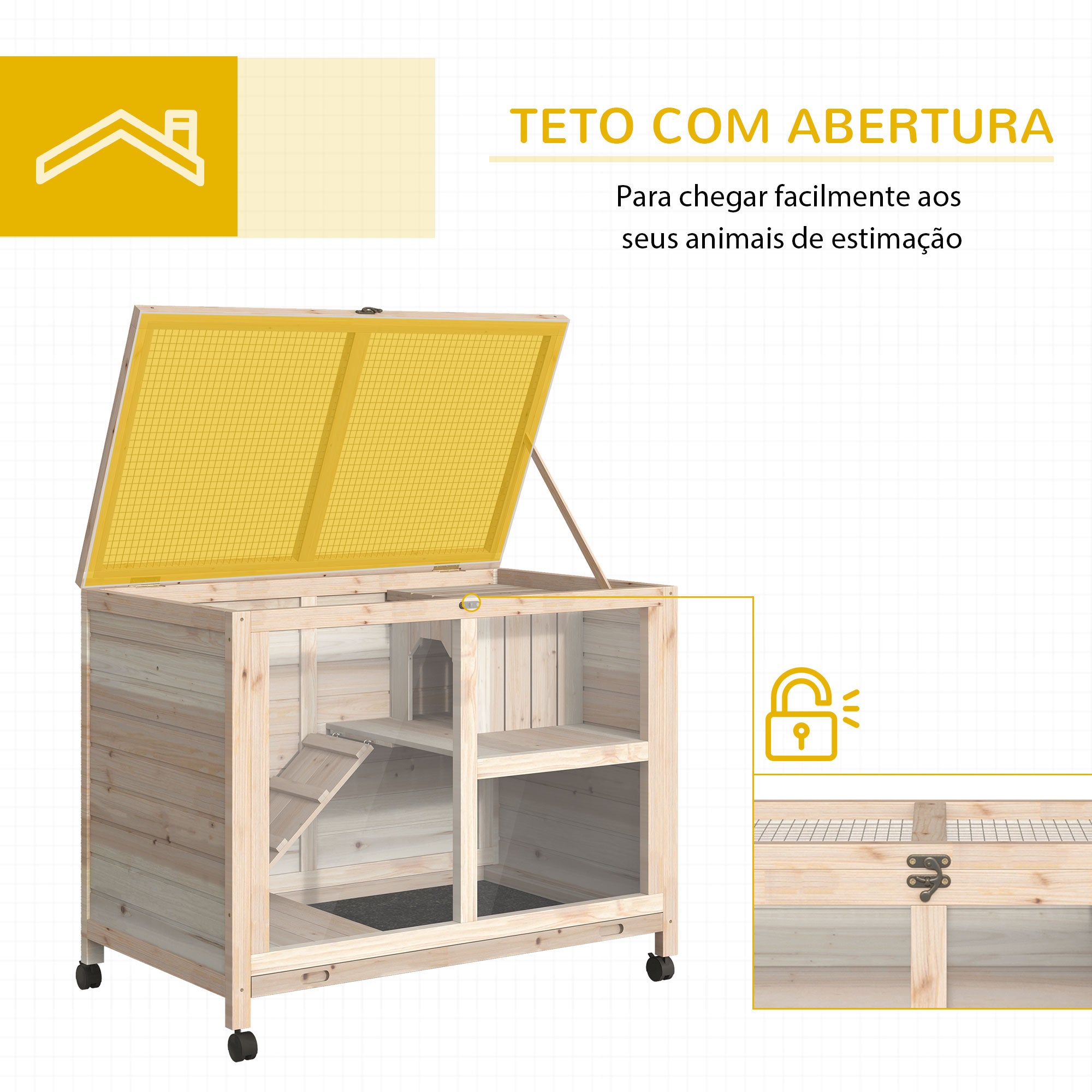 Coelheira de Madeira 91,5x53,5x73cm - Cor de Madeira Natural