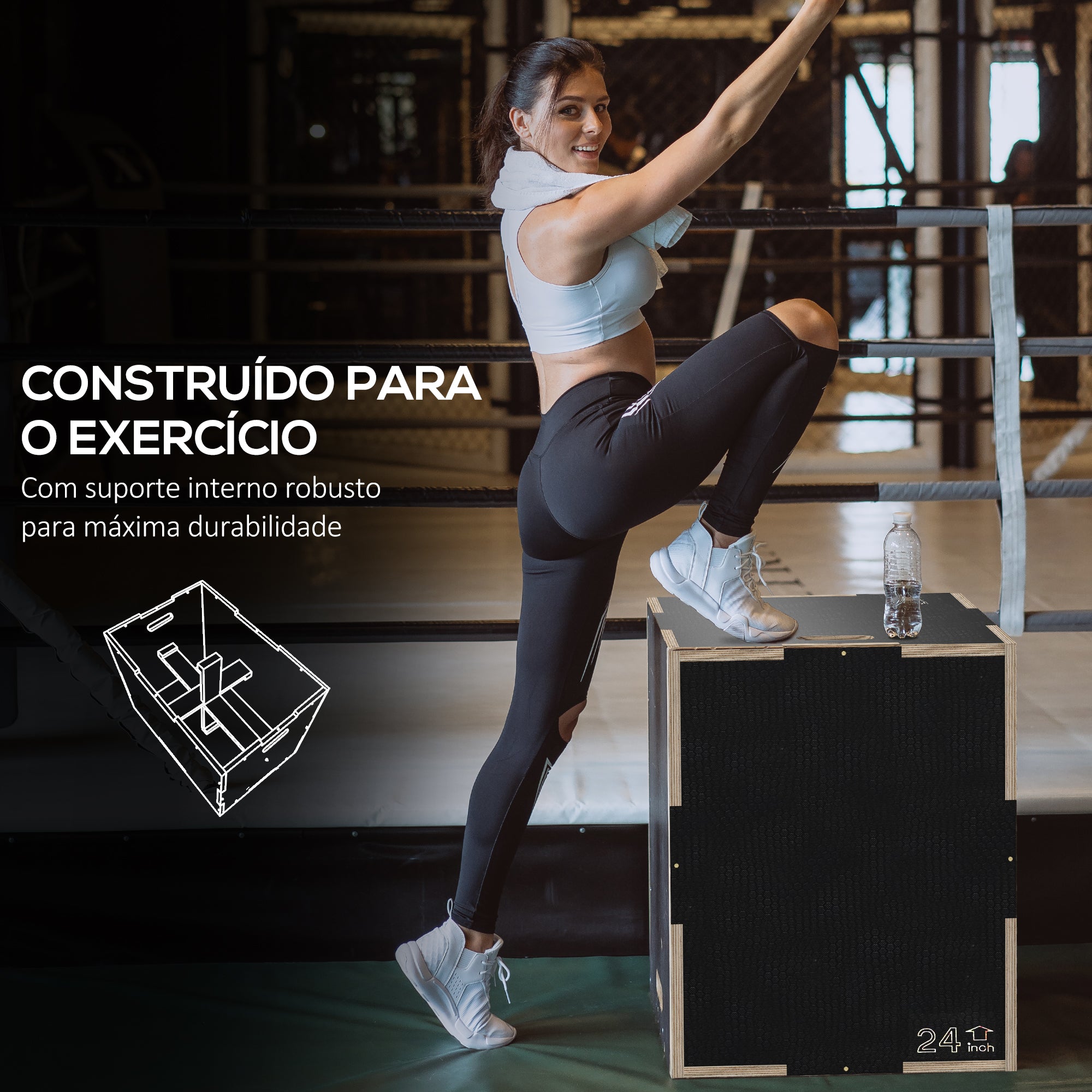 Caixa Pliométrica com 3 Alturas - 61x51x41 cm - Cor Preto