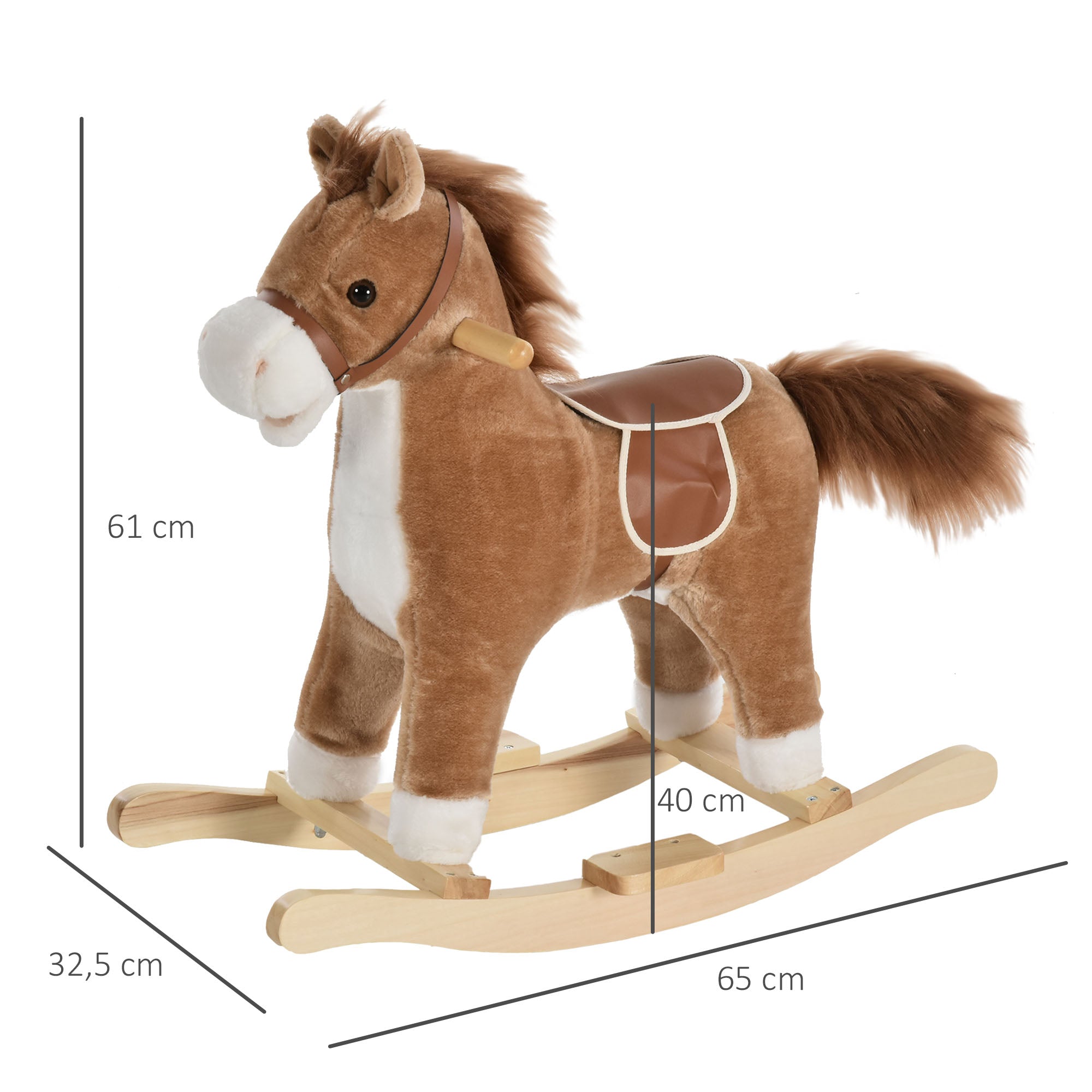 Cavalo Baloiço de Pelúcia Suave Marrom 65x32,5x61 cm para Crianças