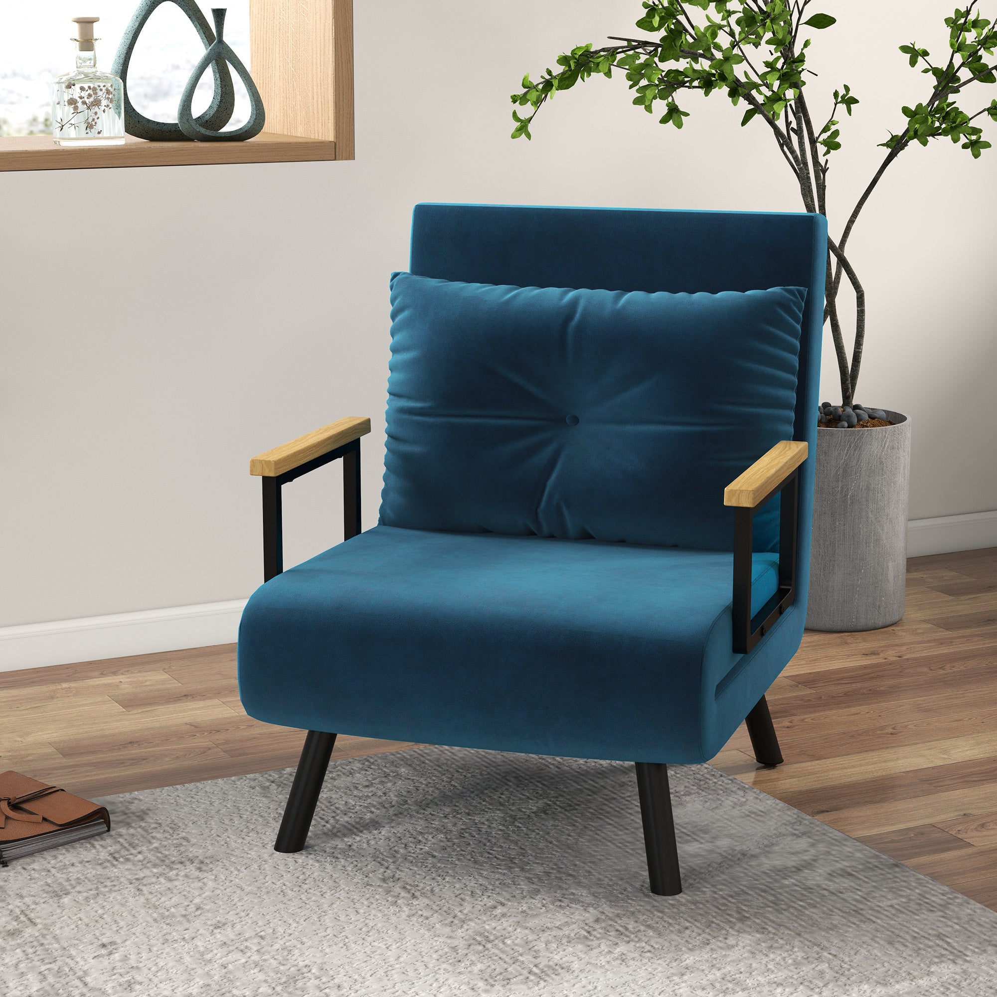 Poltrona Convertível em Cama Dobrável Azul Marrinho 63x73x81 cm