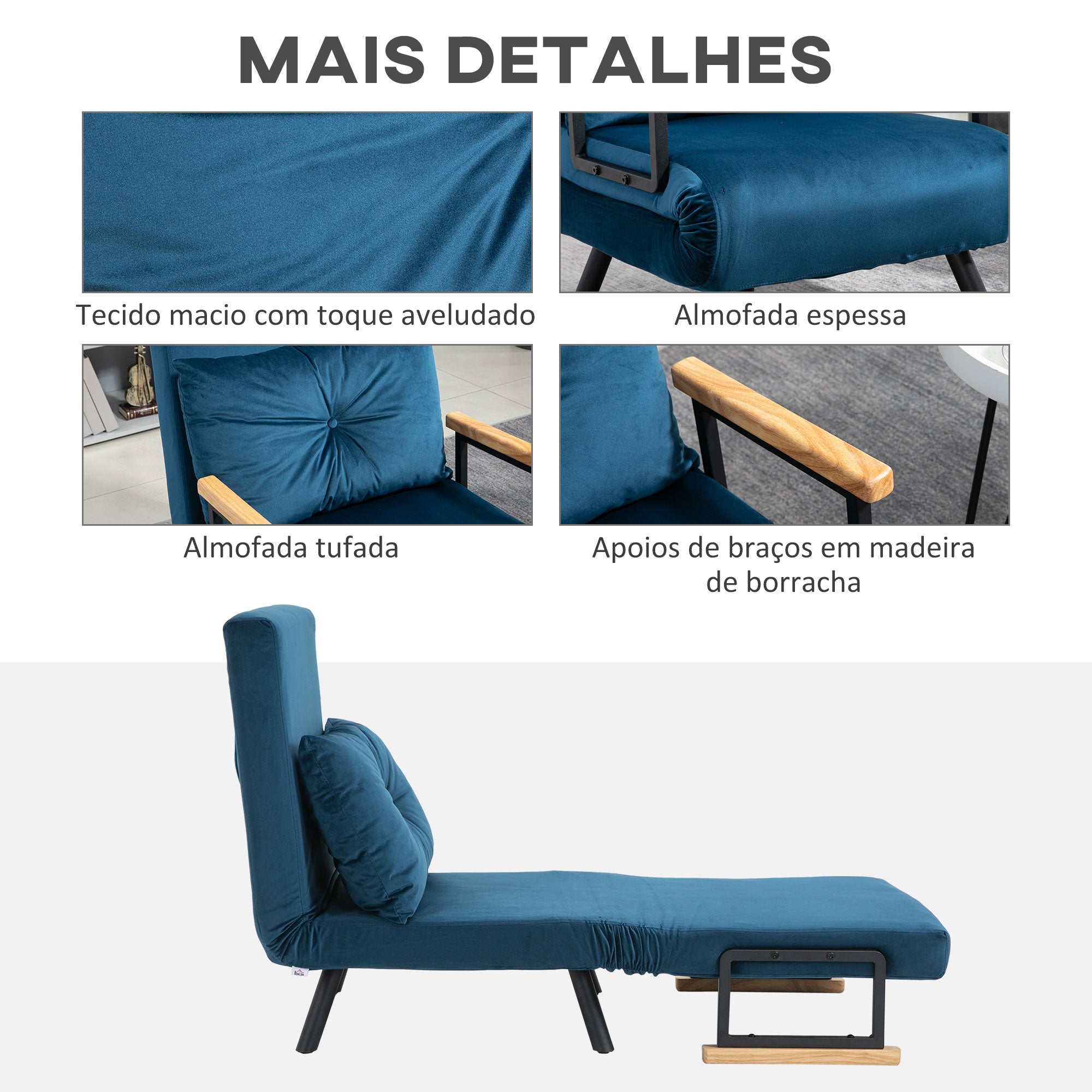 Poltrona Convertível em Cama Dobrável Azul Marrinho 63x73x81 cm