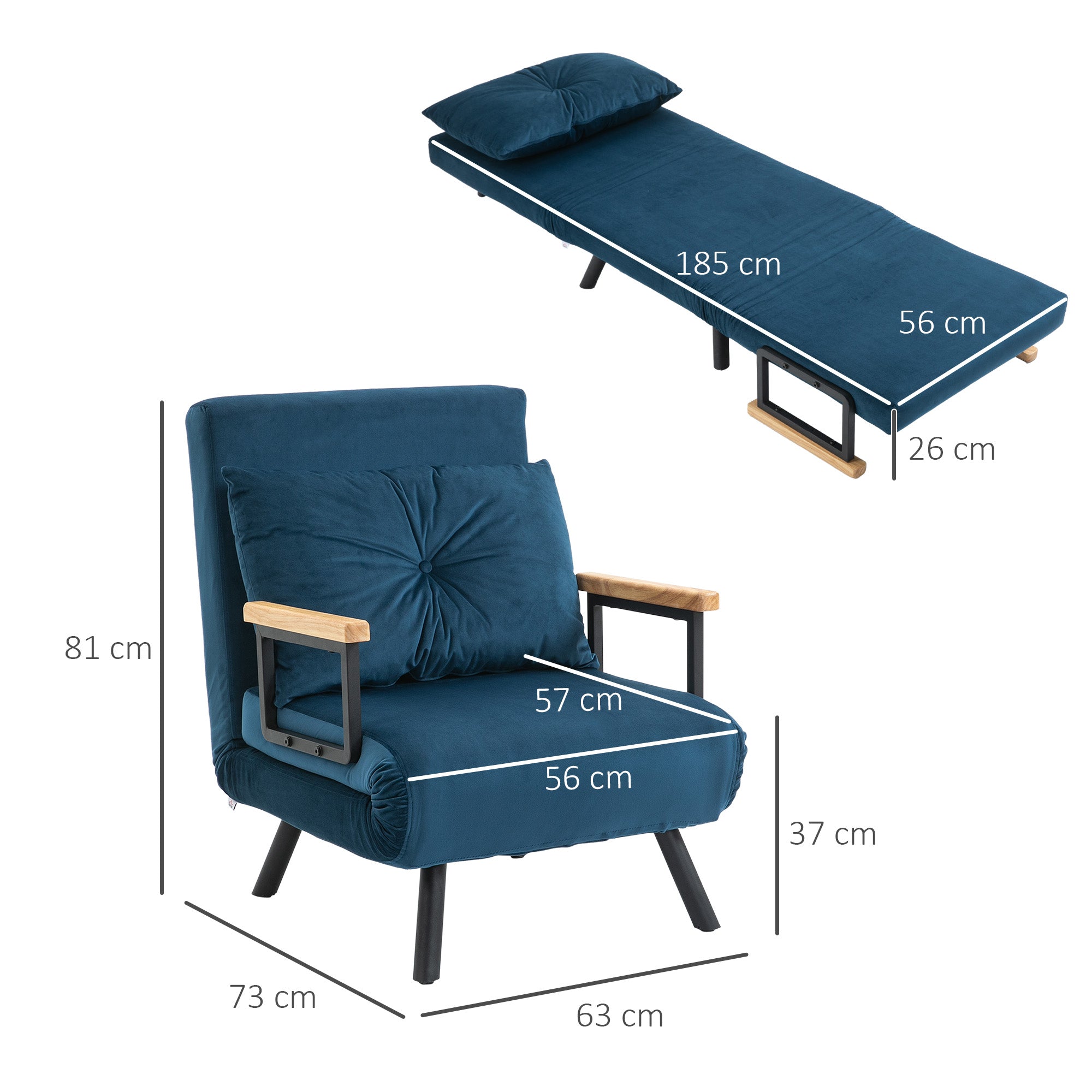Poltrona Convertível em Cama Dobrável Azul Marrinho 63x73x81 cm