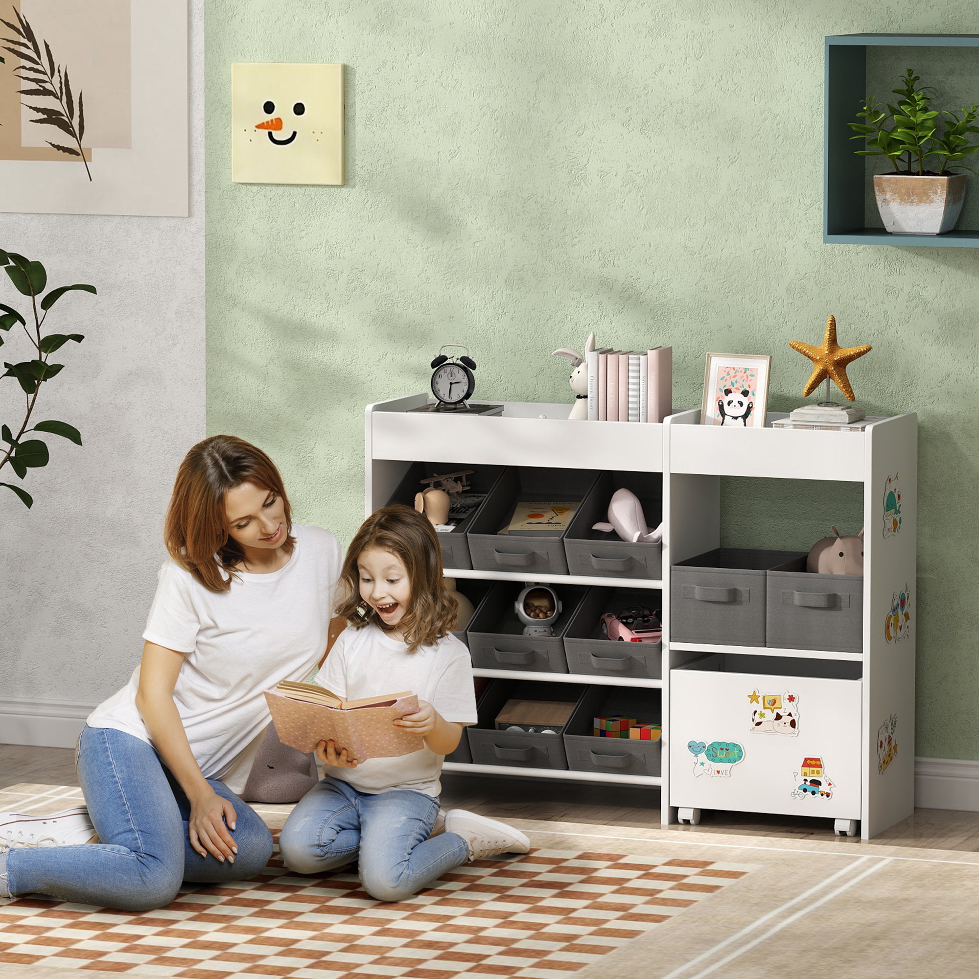 Organizador de Brinquedos Infantil 105x30x80 cm Branco e Cinza