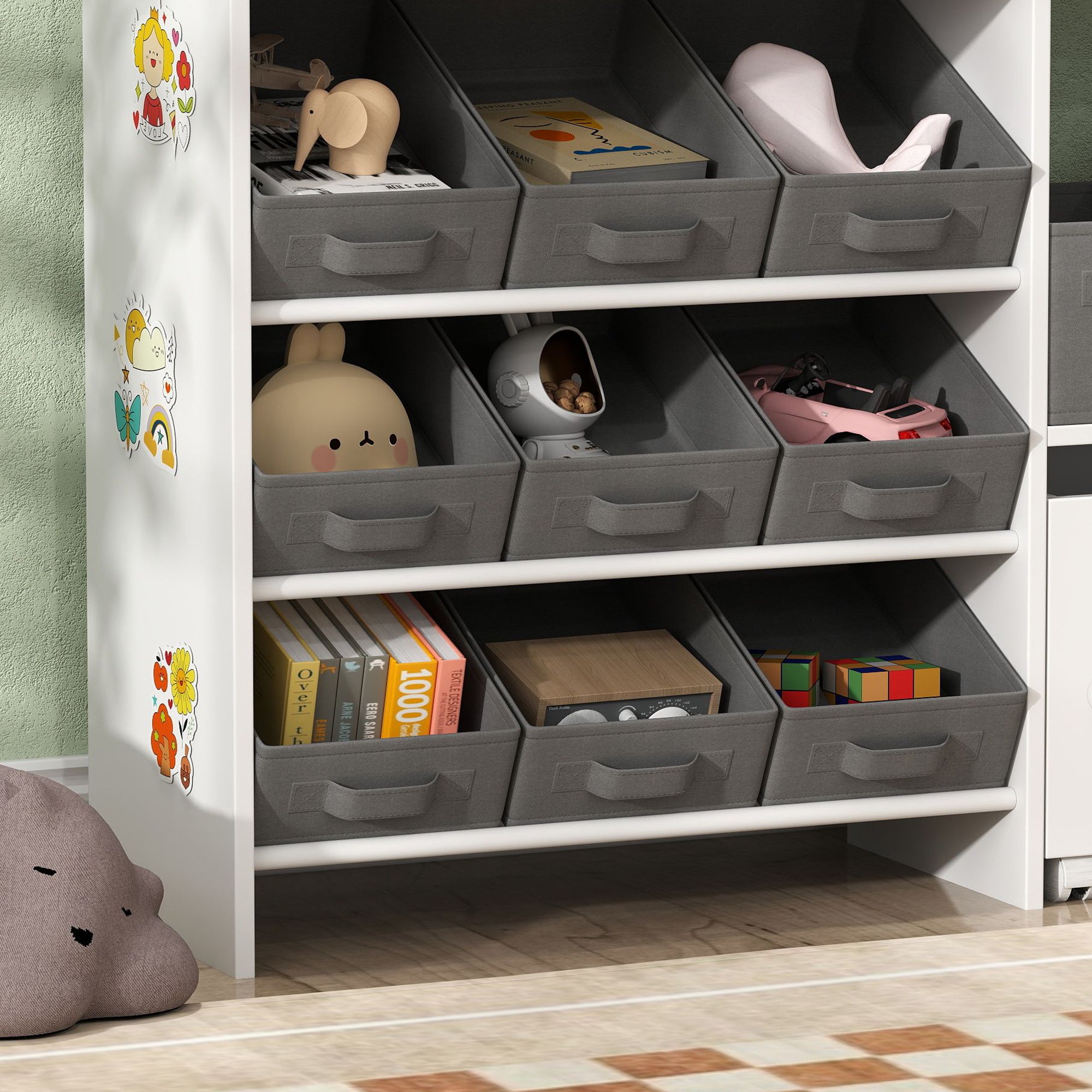 Organizador de Brinquedos Infantil 105x30x80 cm Branco e Cinza