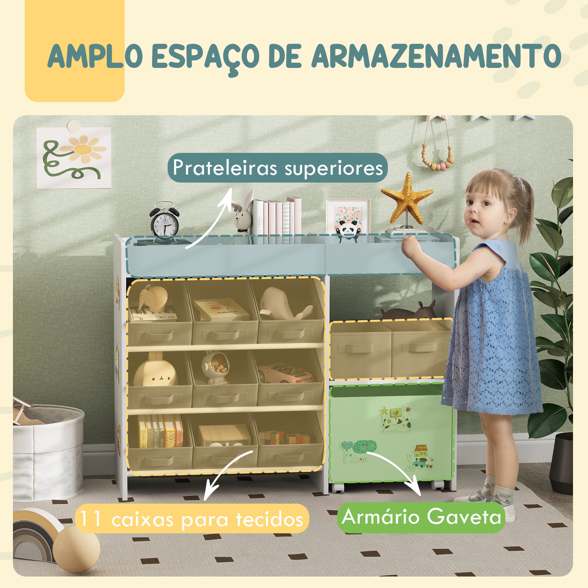 Organizador de Brinquedos Infantil 105x30x80 cm Branco e Cinza