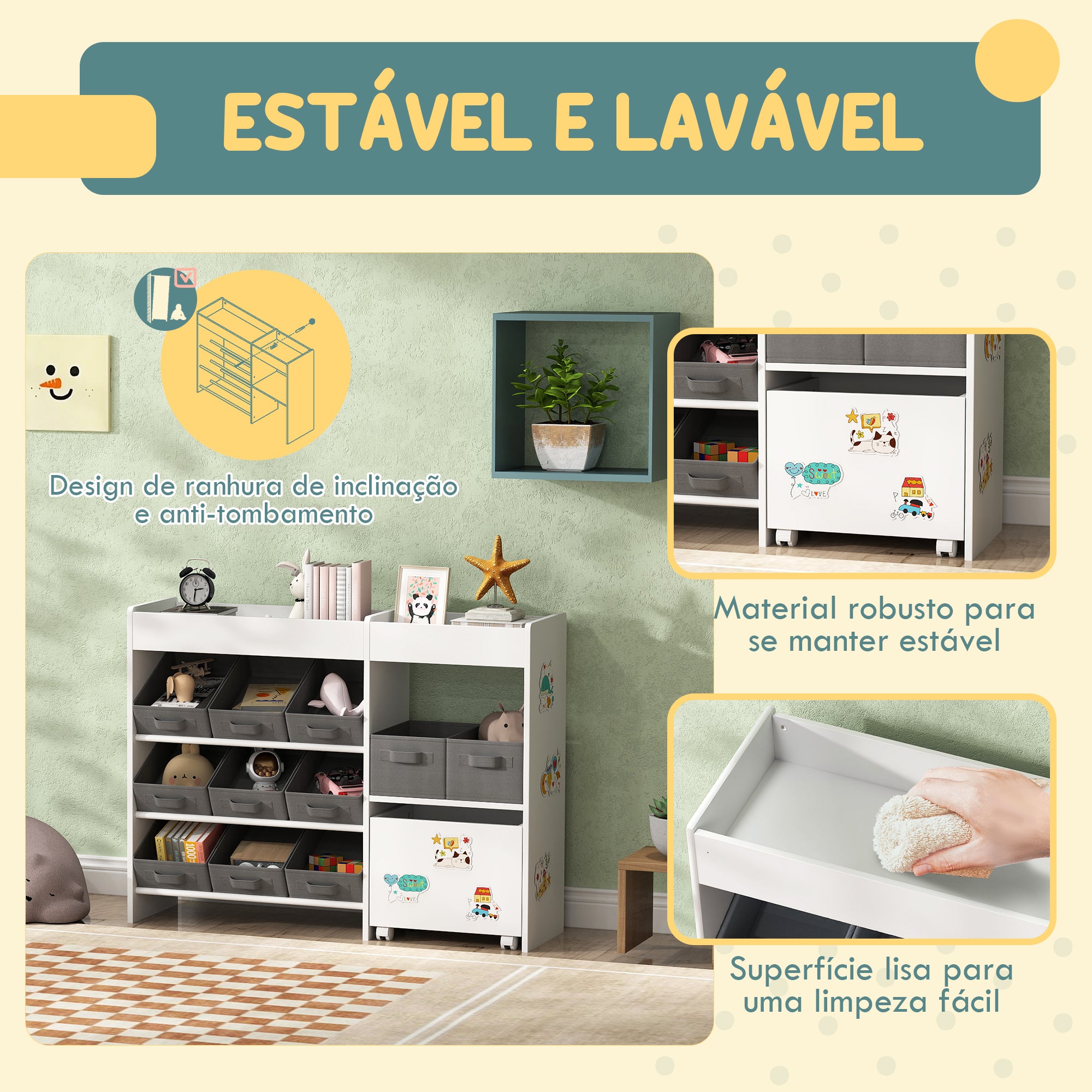 Organizador de Brinquedos Infantil 105x30x80 cm Branco e Cinza