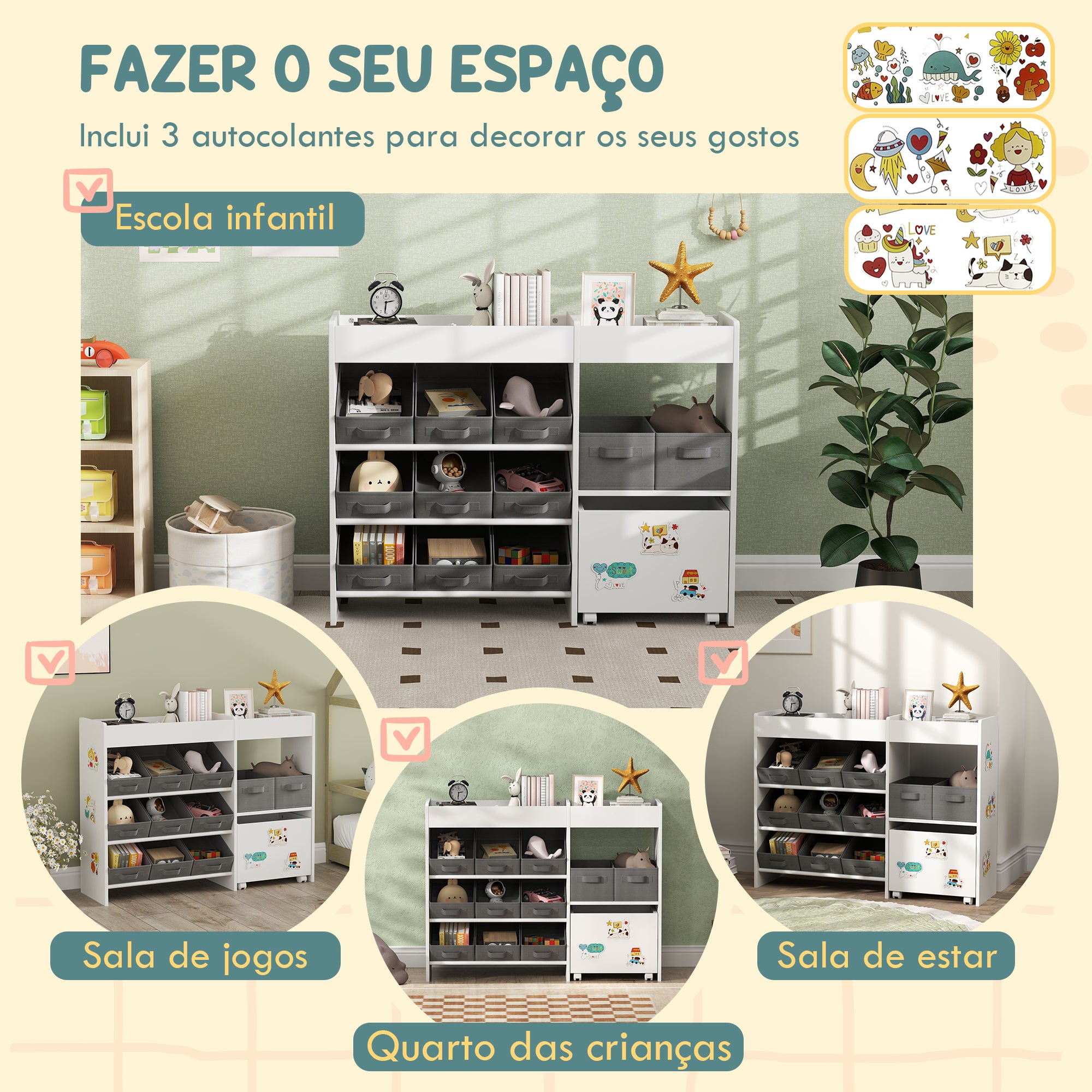 Organizador de Brinquedos Infantil 105x30x80 cm Branco e Cinza