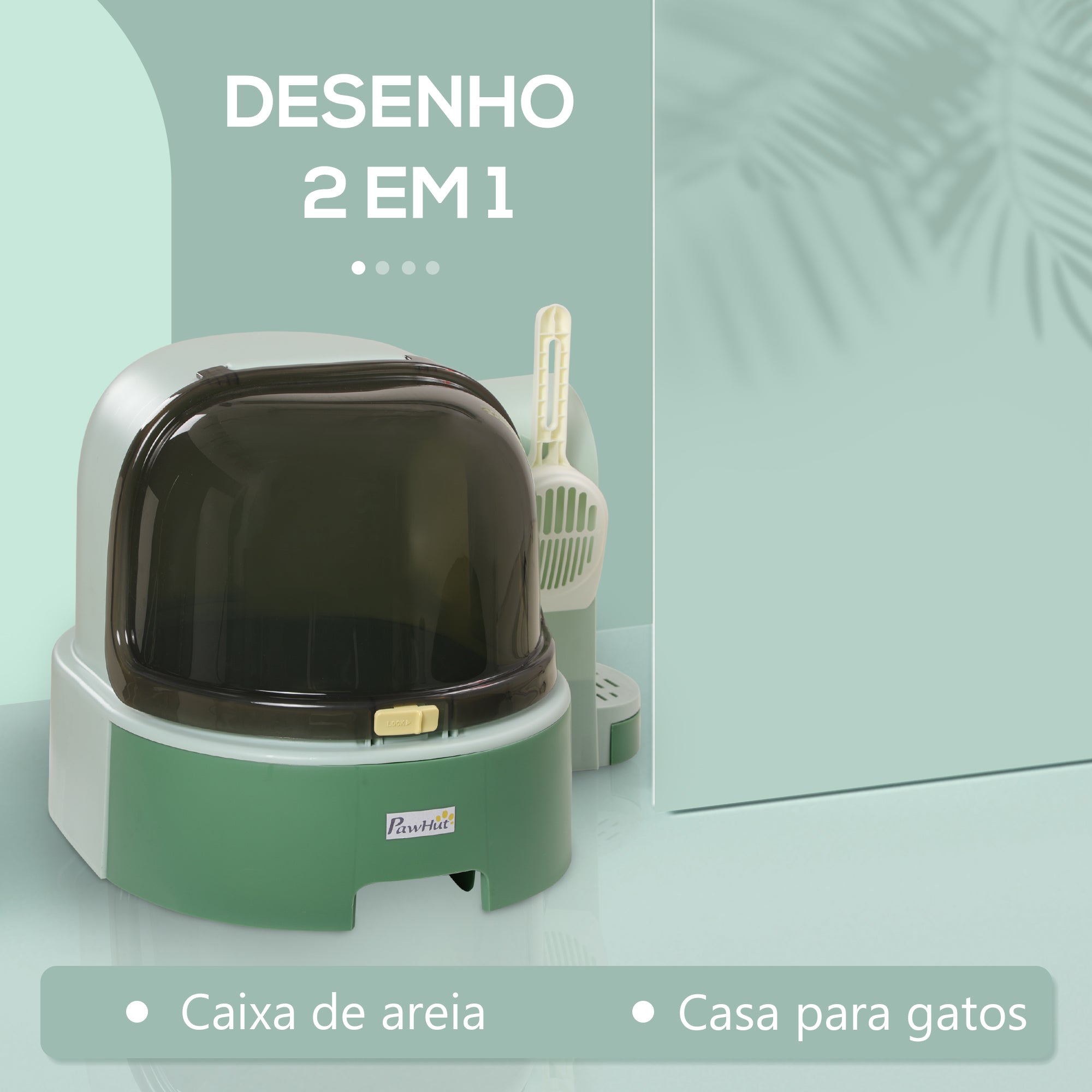 Caixa de Areia para Gatos – 52x60x42 cm – Verde – PP e PC
