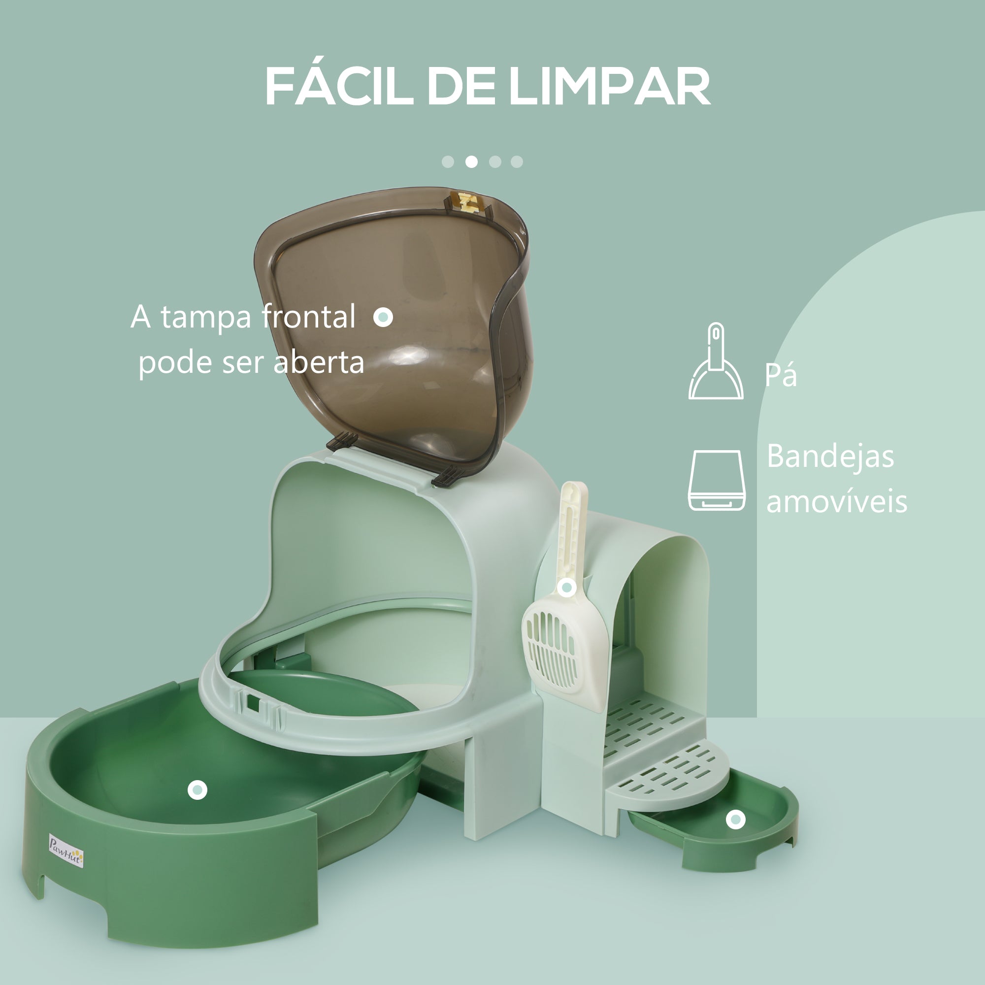 Caixa de Areia para Gatos – 52x60x42 cm – Verde – PP e PC