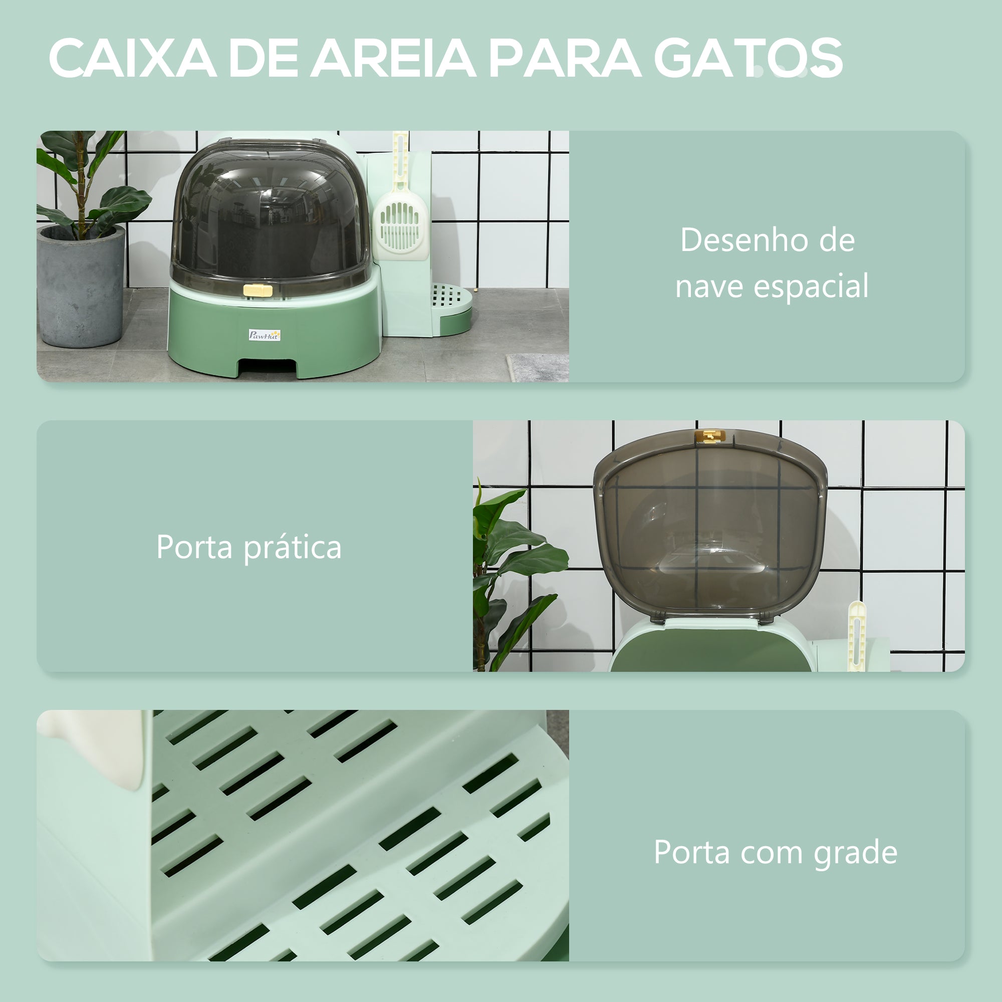 Caixa de Areia para Gatos – 52x60x42 cm – Verde – PP e PC