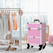 Mala de Maquilhagem Profissional – 34x25x62 cm – Rosa – Liga de alumínio, ABS e feltro