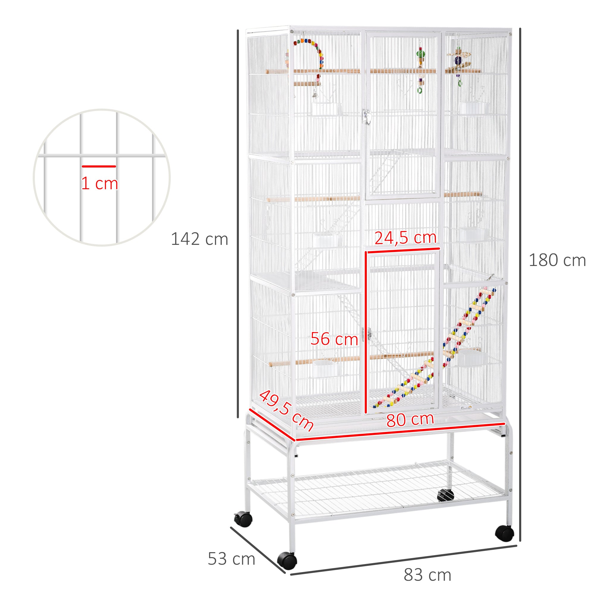 Gaiola para Pássaros Branca 83x53x180 cm - Espaçosa e Confortável