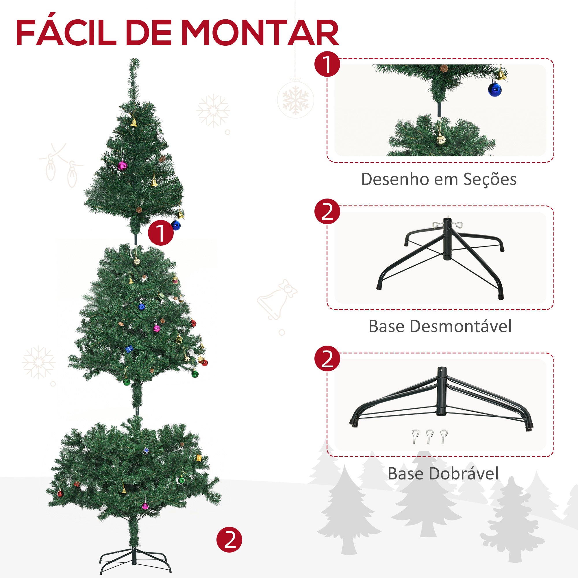 Árvore de Natal Artificial – 210cm – Verde – PVC e metal